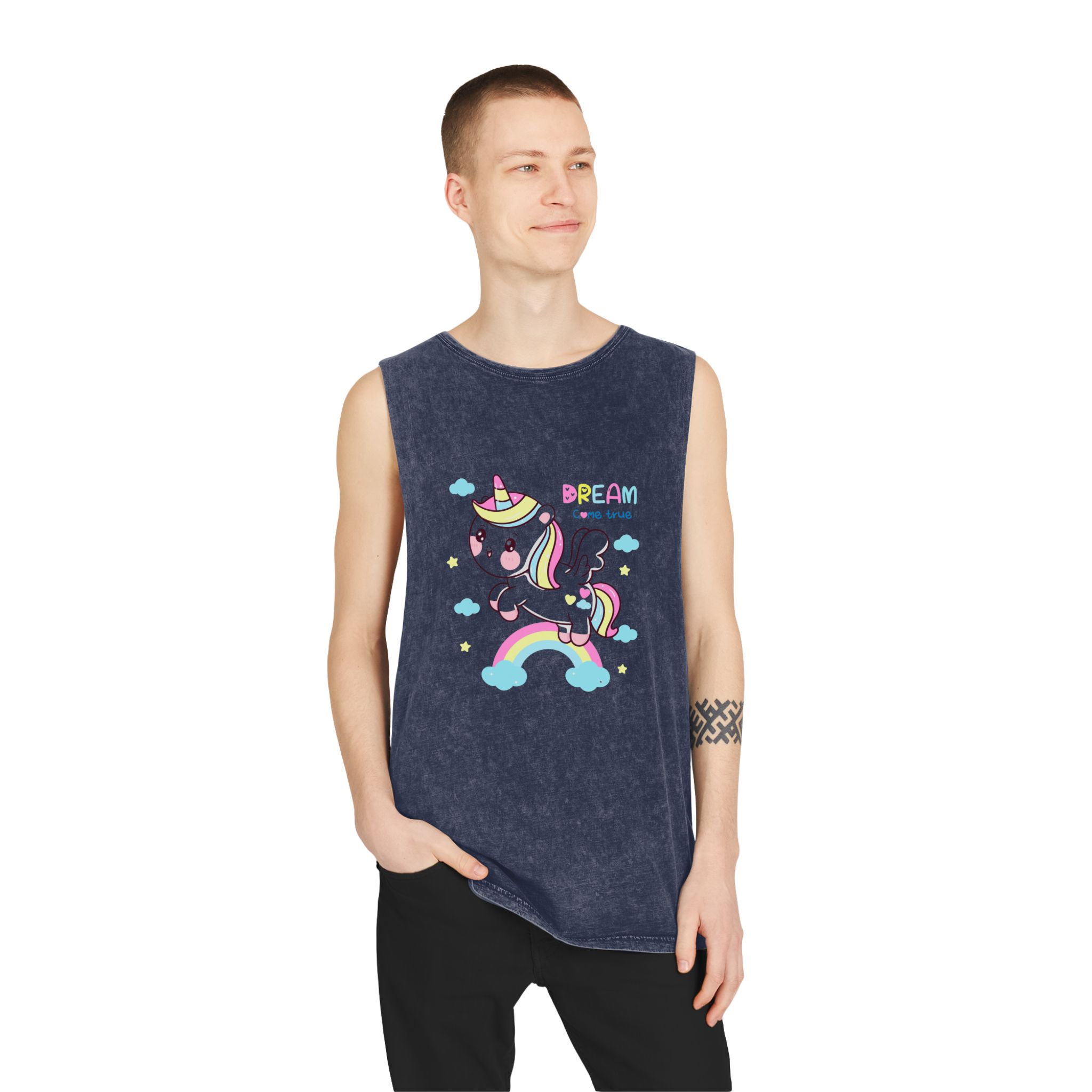Cute Unicorn Pegasus Cartoon Fly Pastel Rainbow Kawaii Animal Unisex Stonewash Tank Top - Image 15