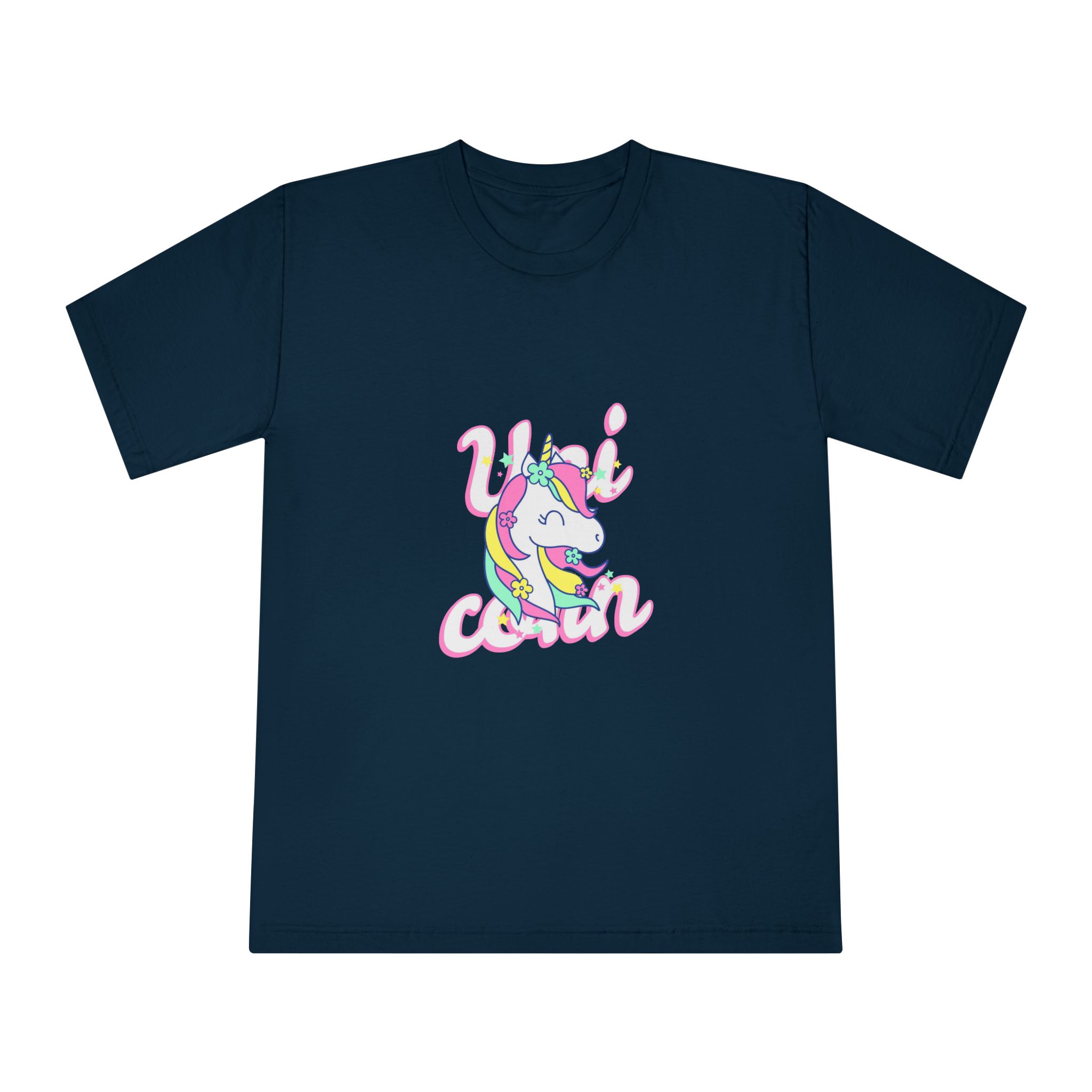 Unicorn With Colorful Text Flowers Unisex Classic Crewneck T Shirt - Image 17