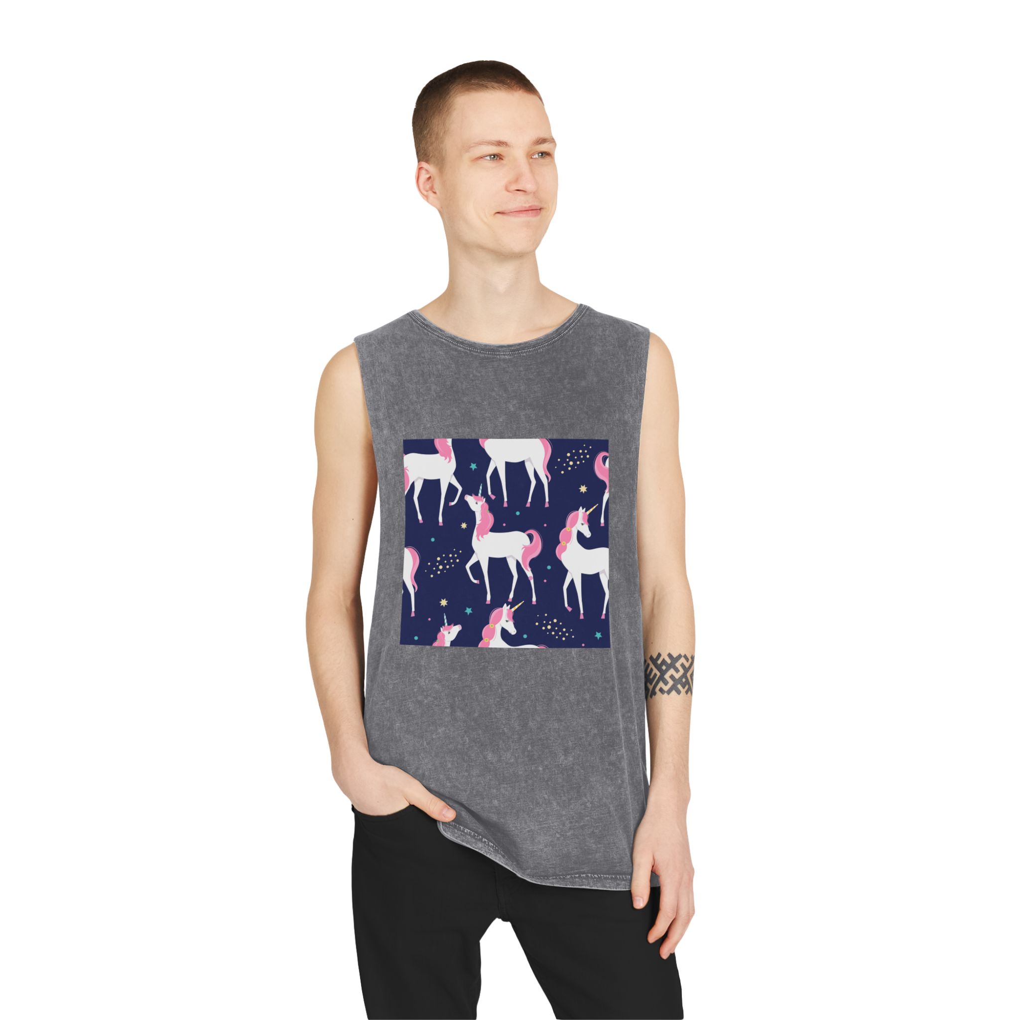 Unicorn Patterns Unisex Stonewash Tank Top - Image 11