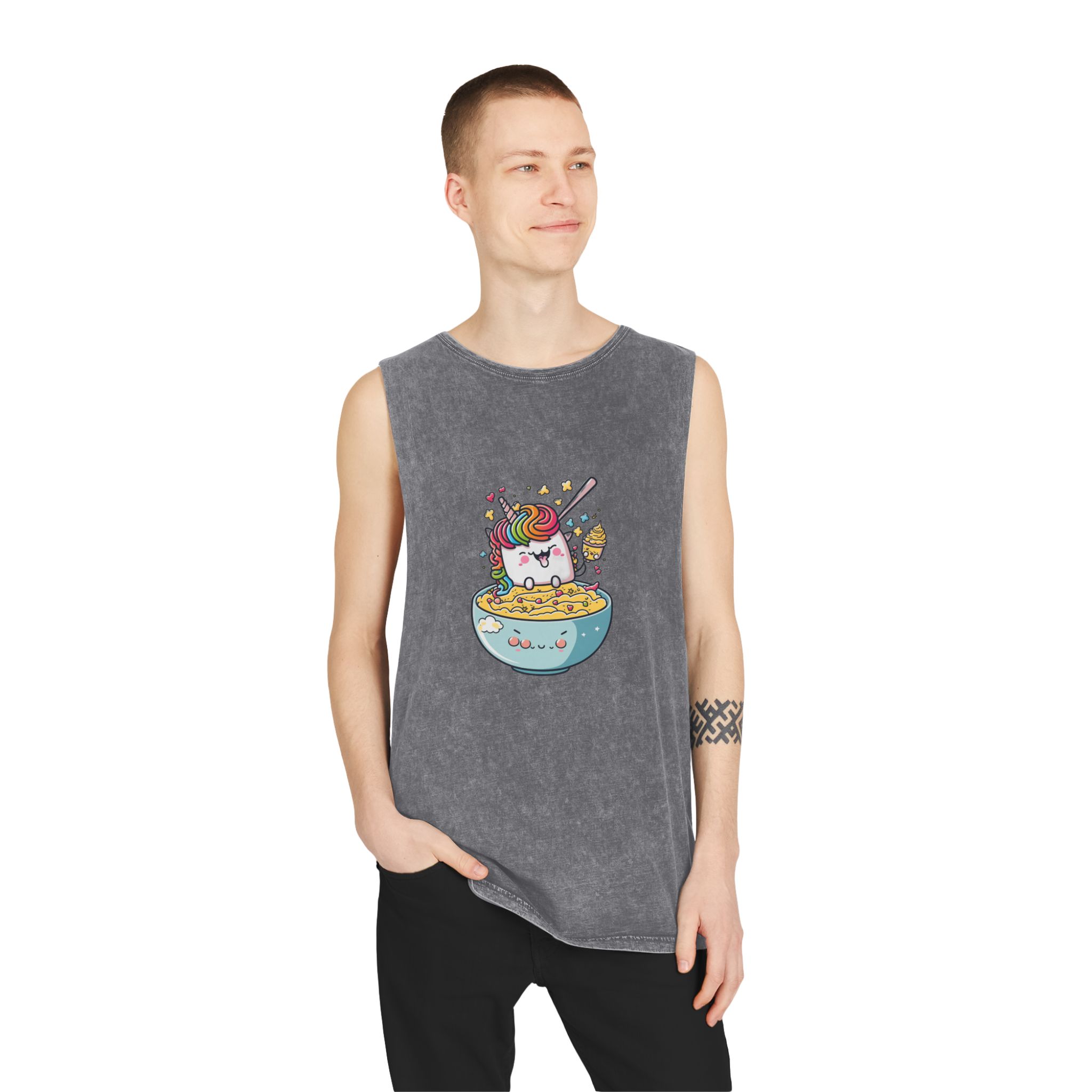 Cute Kawaii Unicorn Graphic Eating Ramen Unisex Stonewash Tank Top - Image 11
