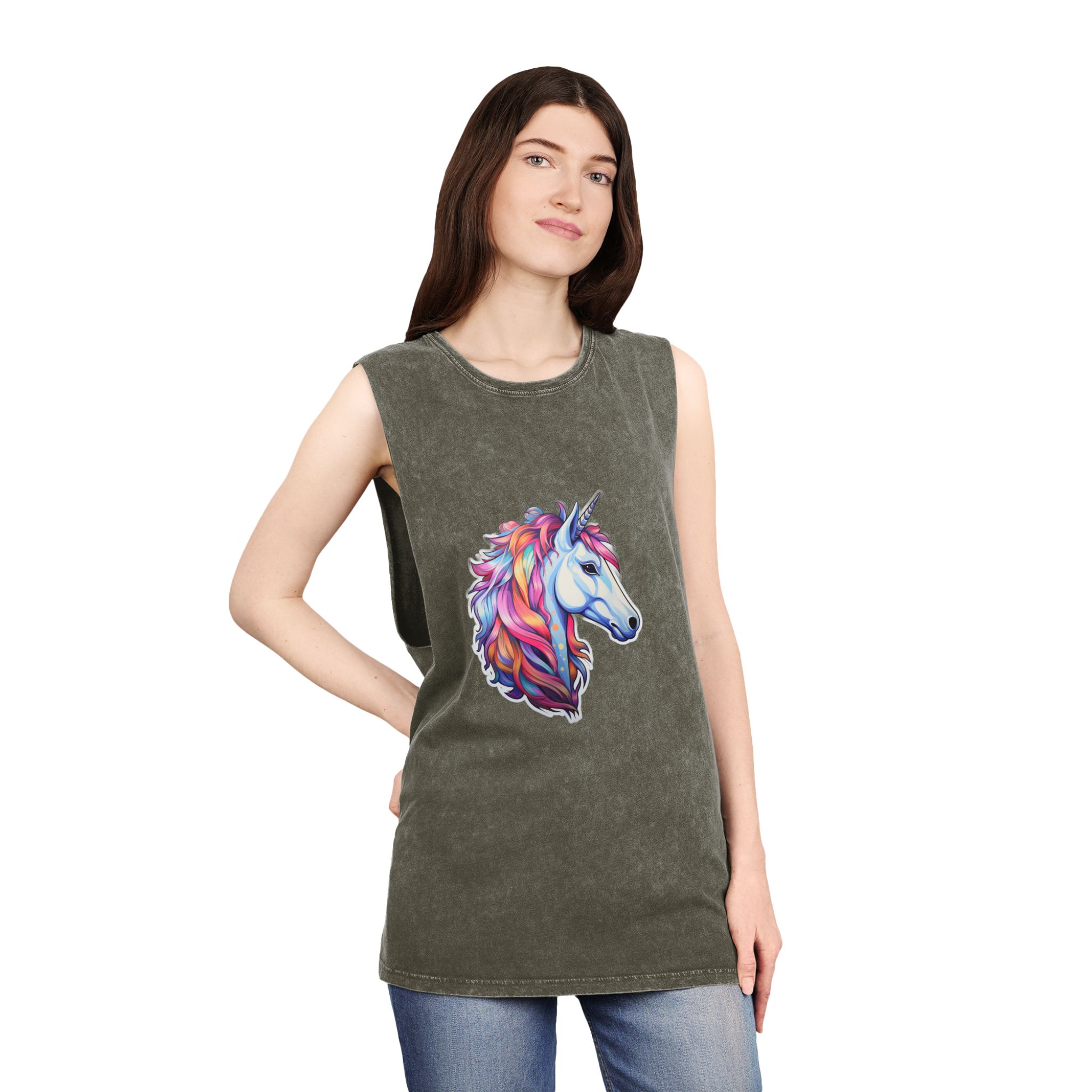 Sticker Unicorn Unisex Stonewash Tank Top - Image 8