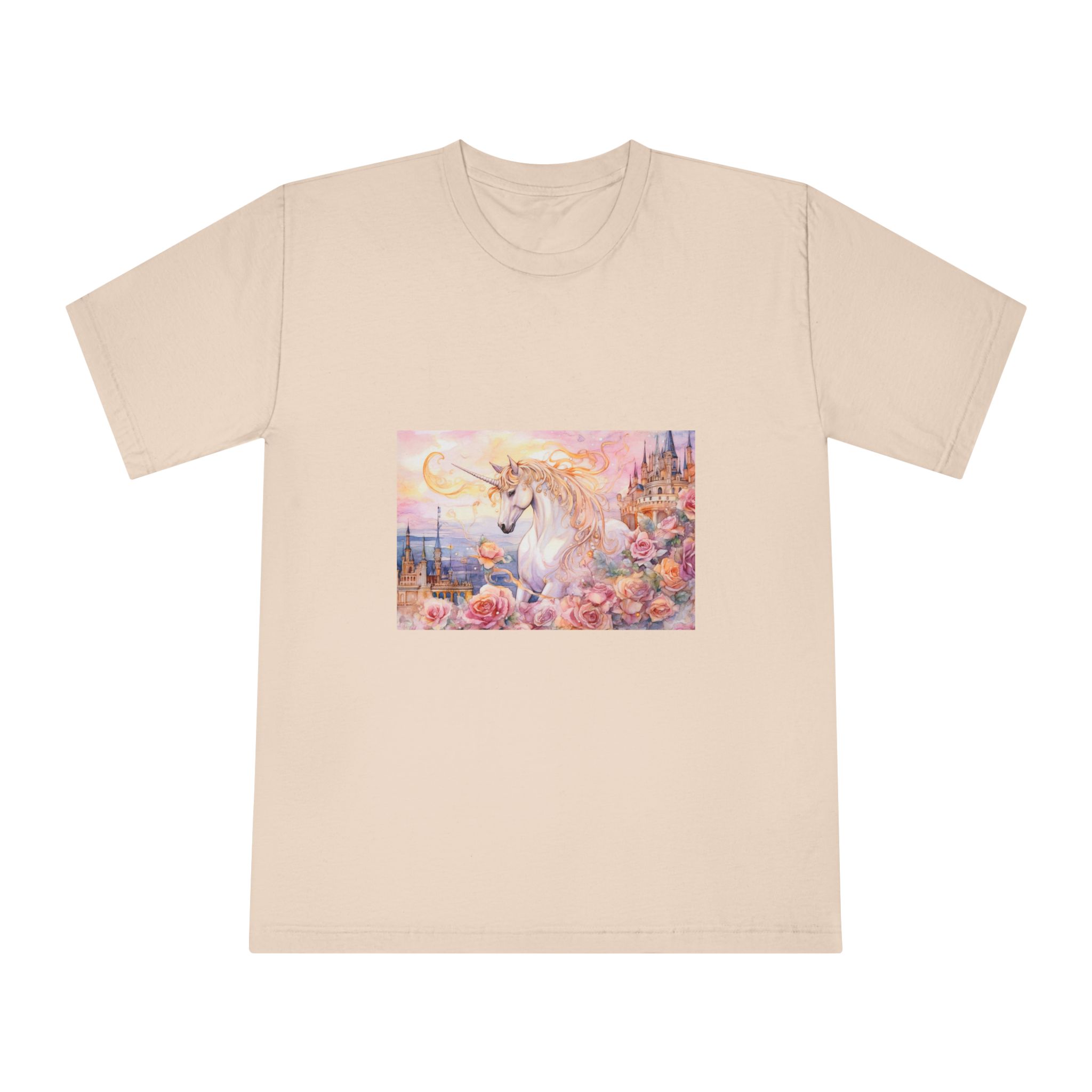 Painting Unicorn Castle With Roses Castle Background Generative Ai Unisex Classic Crewneck T Shirt - Image 9