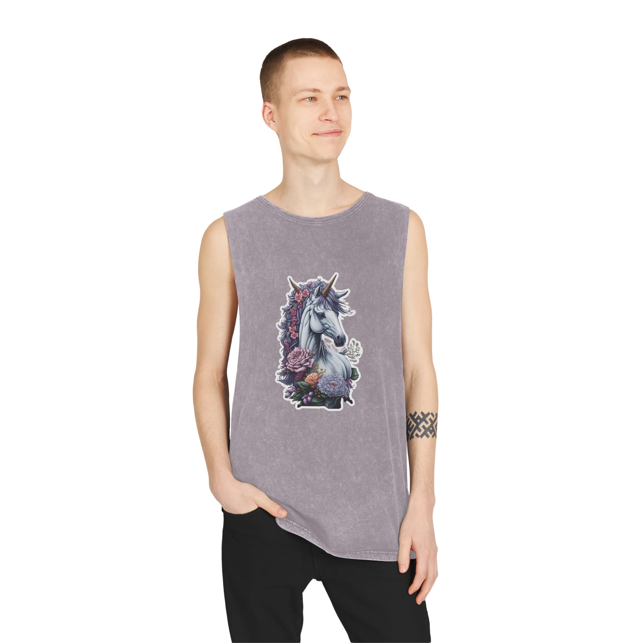 Unicorn Sticker Unisex Stonewash Tank Top - Image 19