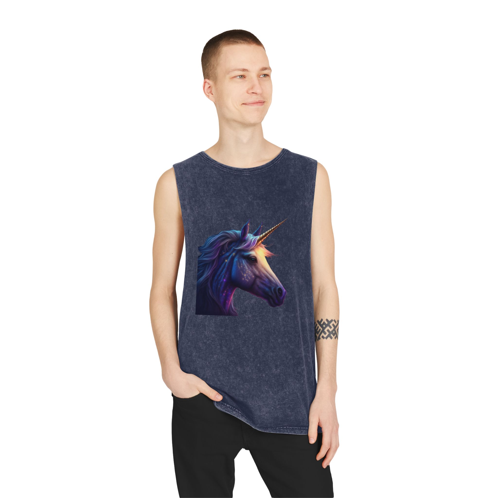 Adorable Colorful Unicorn (1) Copia Unisex Stonewash Tank Top - Image 15