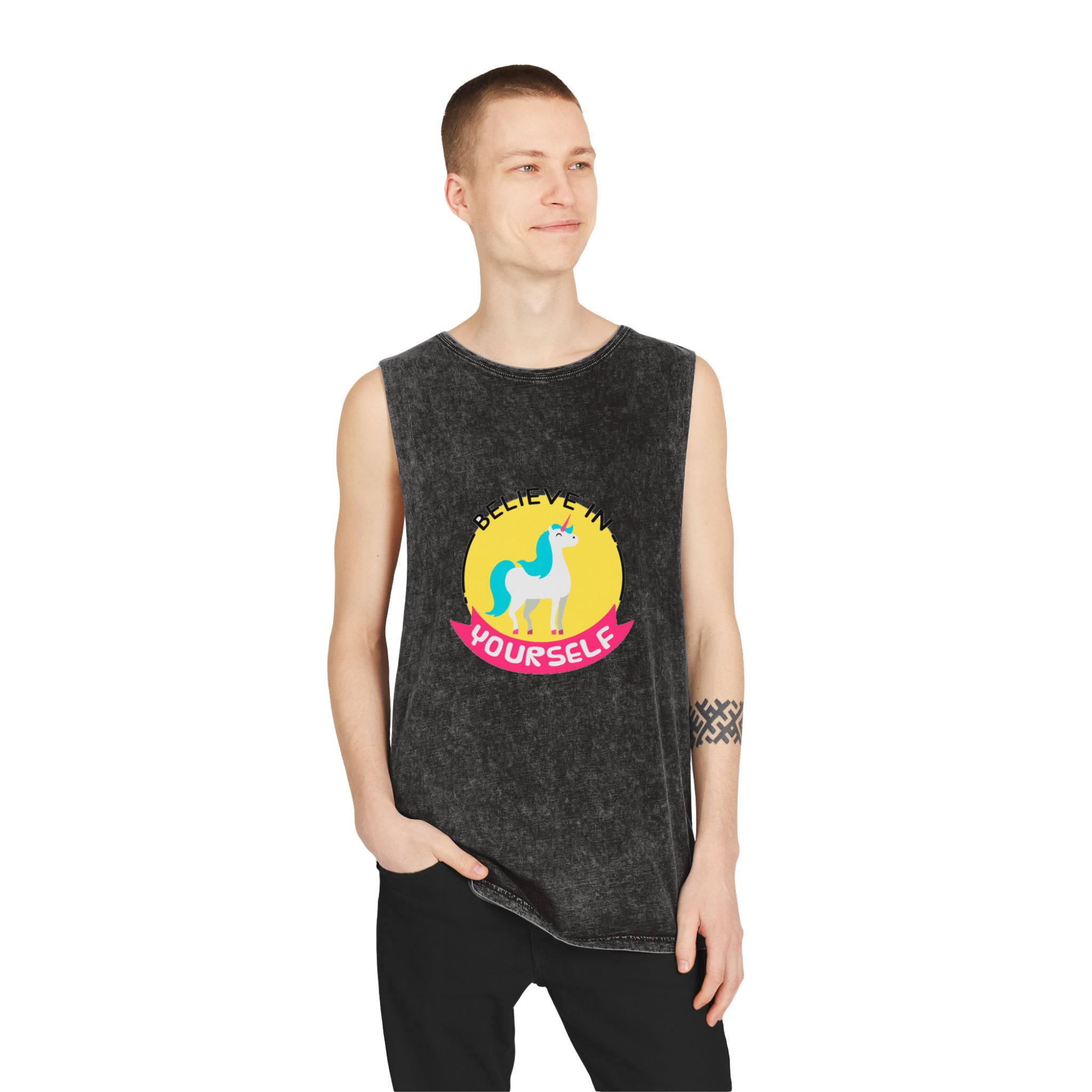 Belive In Your Self Unisex Stonewash Tank Top - Image 3