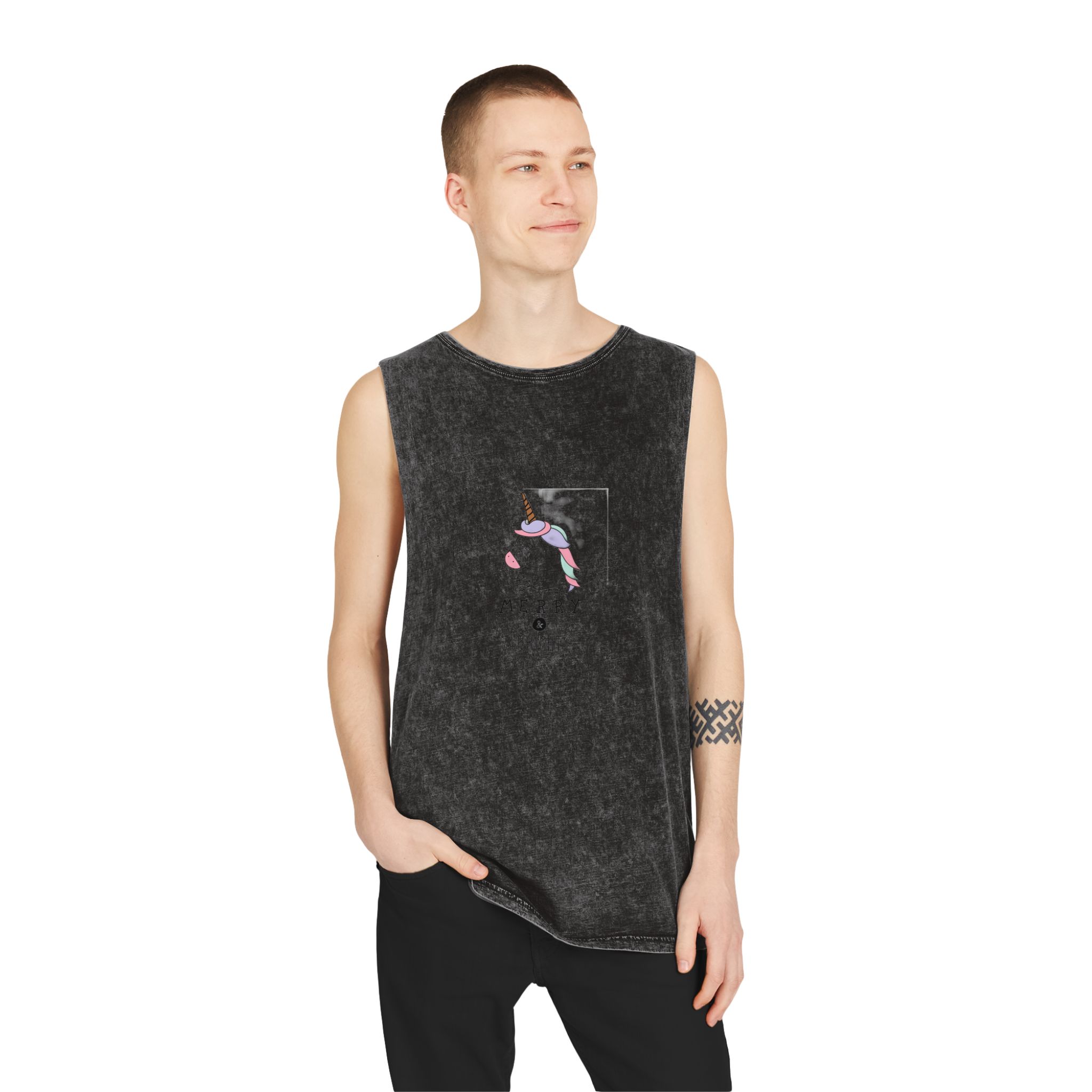 Christmas Card Unisex Stonewash Tank Top - Image 3