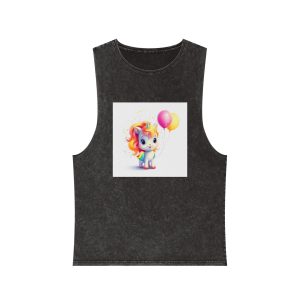 Cartoon Unicorn With Rainbow Mane Balloon Generative Ai (1) Unisex Stonewash Tank Top