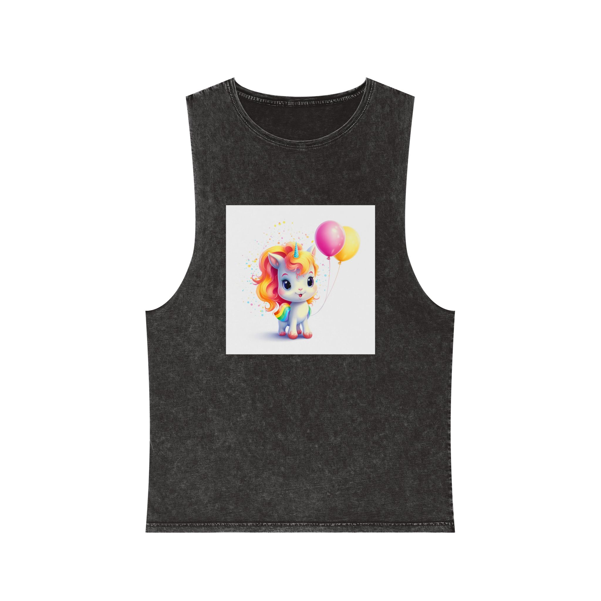 Cartoon Unicorn With Rainbow Mane Balloon Generative Ai (1) Unisex Stonewash Tank Top