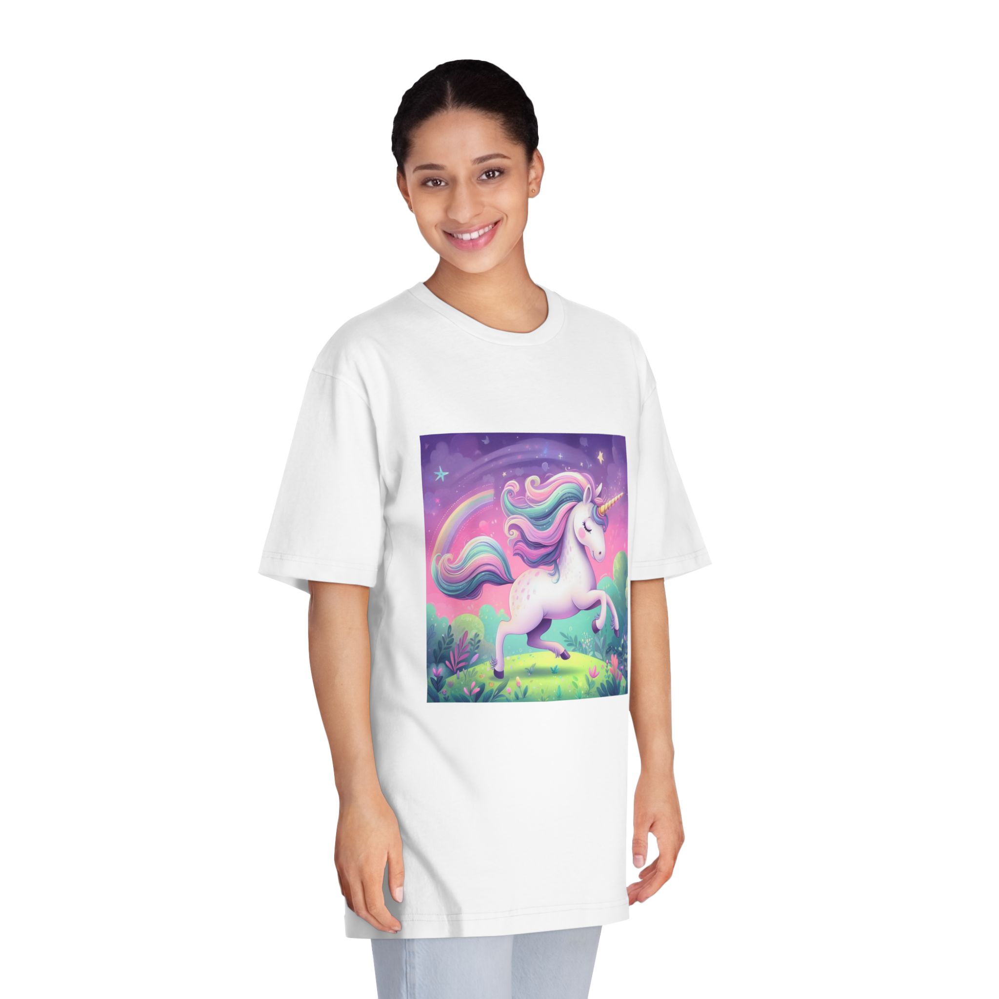 Beautiful Unicorn Running Magical Meadow Unicorn Background Images Whimsical Unicorn (12) Unisex Classic Crewneck T Shirt - Image 3