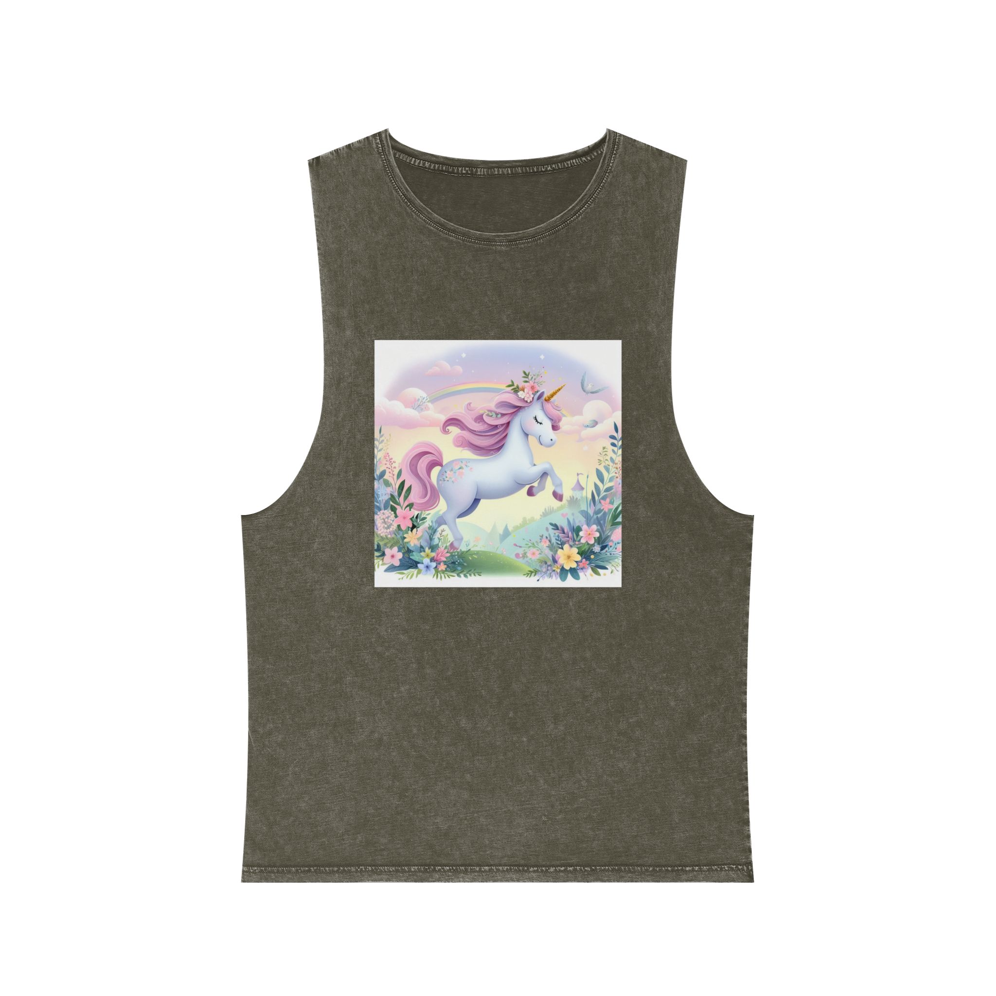 Beautiful Unicorn Running Magical Meadow Unicorn Background Images Whimsical Unicorn (11) Unisex Stonewash Tank Top - Image 5