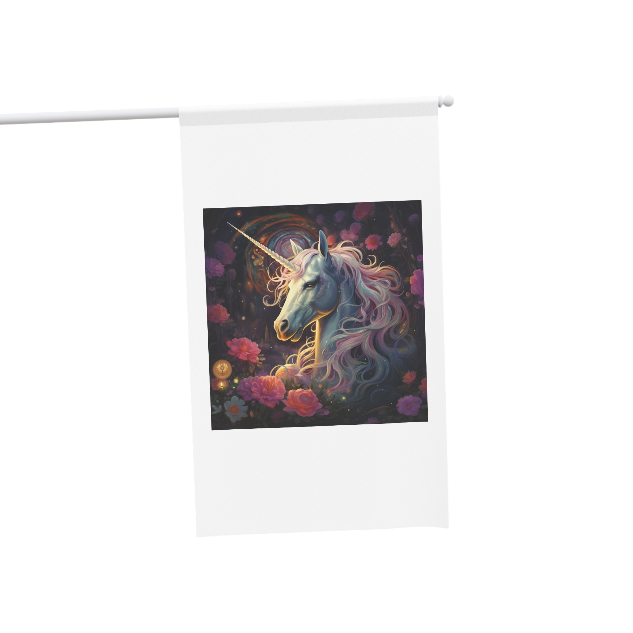 Unicorn With Long Mane Flowers Dark Forest Generative Ai House Banner - Image 3