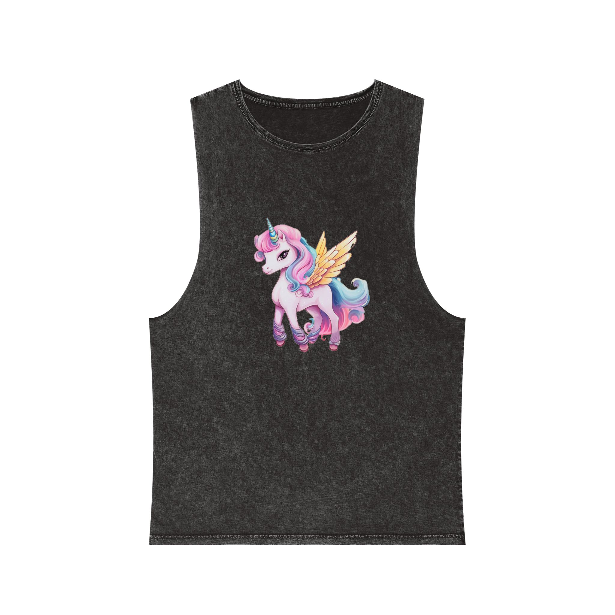 There Is Cartoon Unicorn With Pink Mane Blue Tail Generative Ai Unisex Stonewash Tank Top