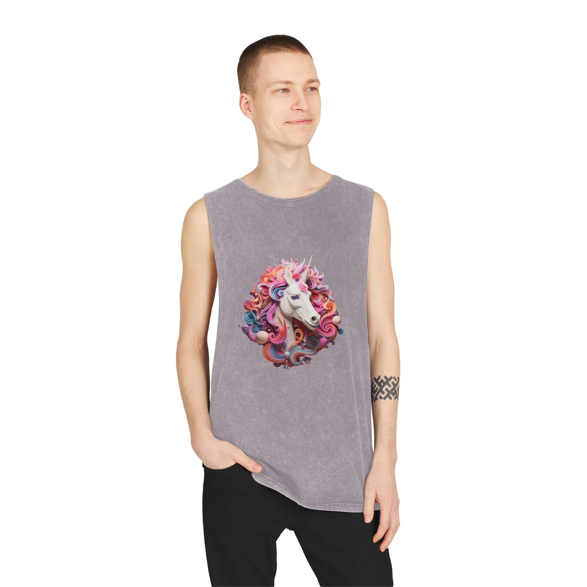 Colorful 3d Mythical Unicorn (2) Unisex Stonewash Tank Top - Image 19