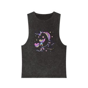 Cute Little Unicorn Cartoon Pony Magic Cloud Kawaii Animal Unisex Stonewash Tank Top