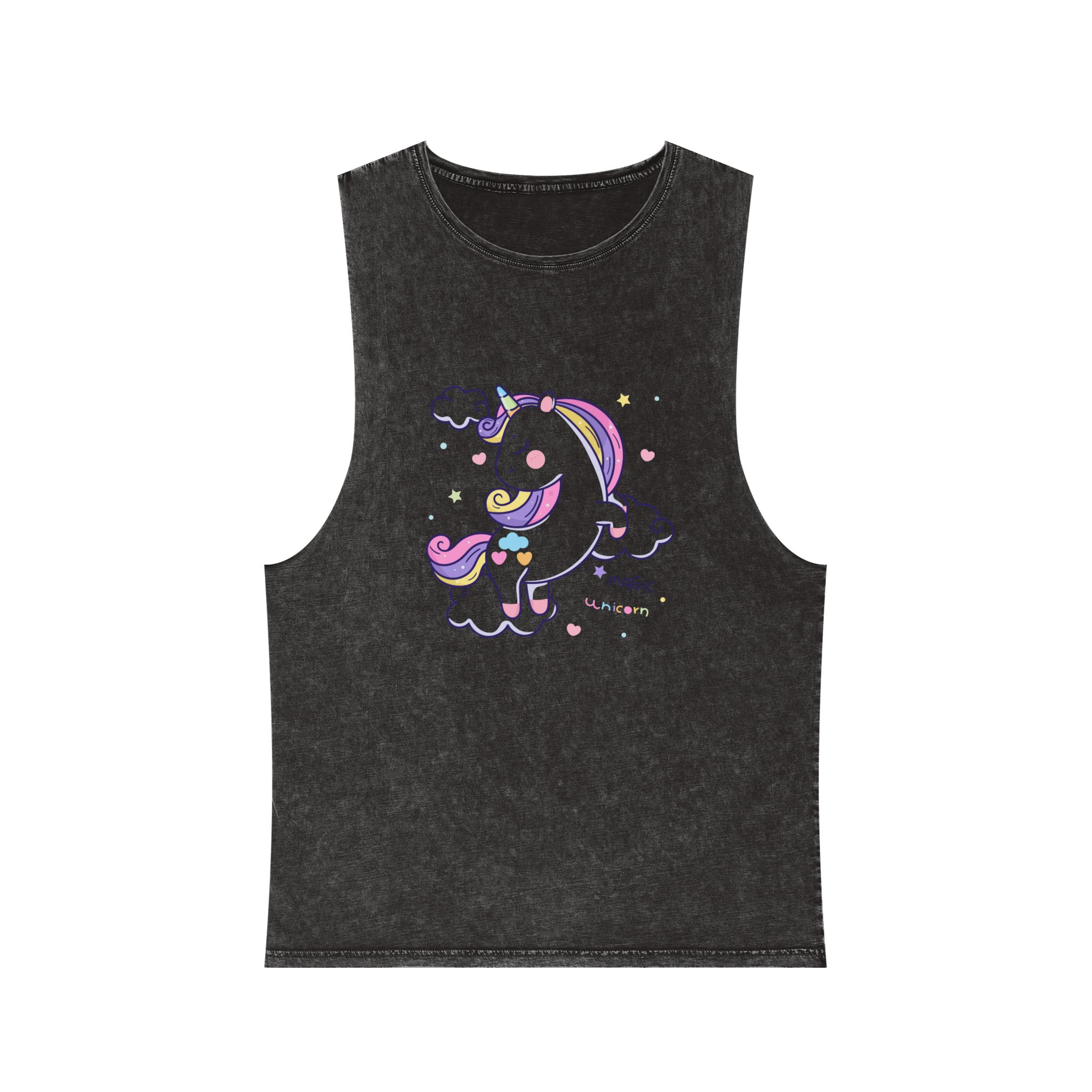Cute Little Unicorn Cartoon Pony Magic Cloud Kawaii Animal Unisex Stonewash Tank Top
