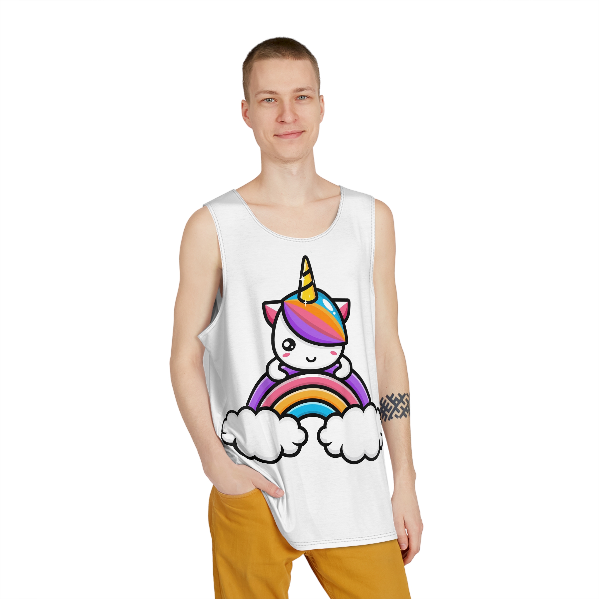 Cute Unicorn Mascot Design (2) Mens Tank Aop - Image 3