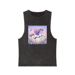 Beautiful Unicorn Running Magical Meadow Unicorn Background Images Whimsical Unicorn (41) Unisex Stonewash Tank Top