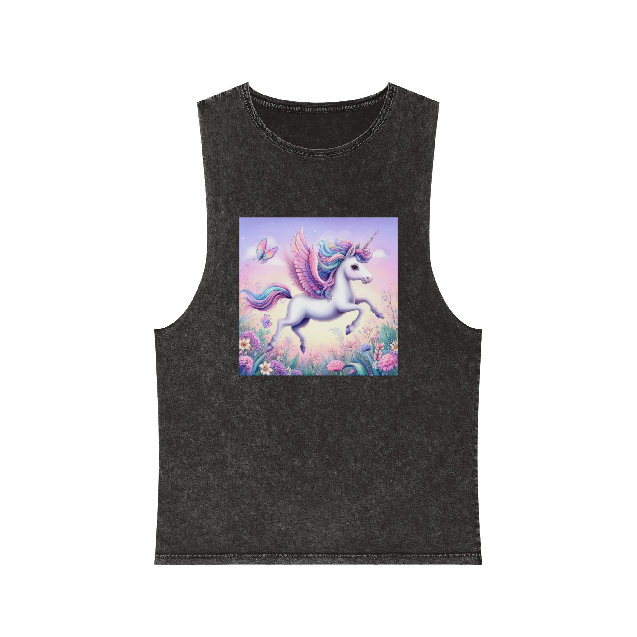 Beautiful Unicorn Running Magical Meadow Unicorn Background Images Whimsical Unicorn (41) Unisex Stonewash Tank Top