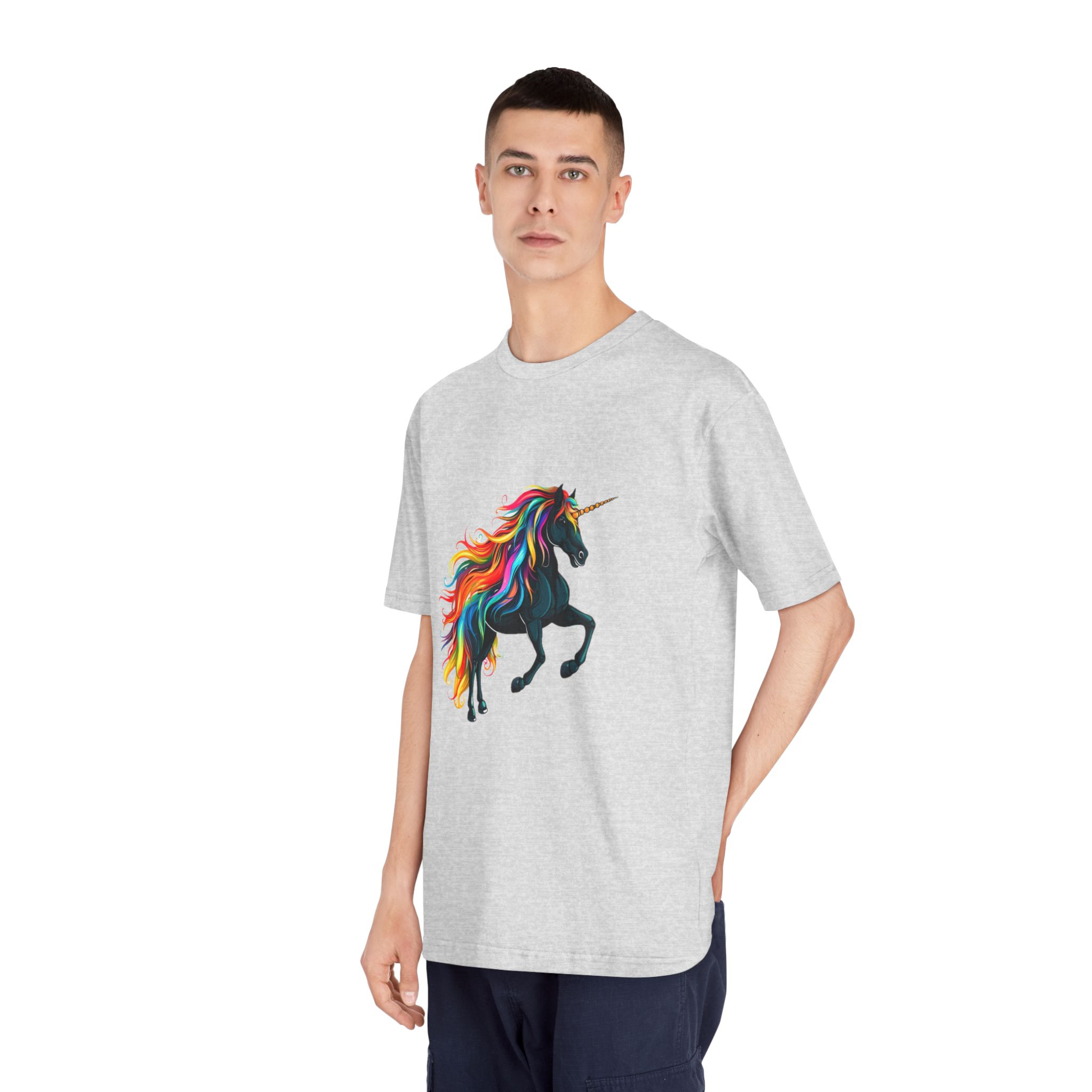 Close Up Black Unicorn With Rainbow Mane Generative Ai Unisex Classic Crewneck T Shirt - Image 16