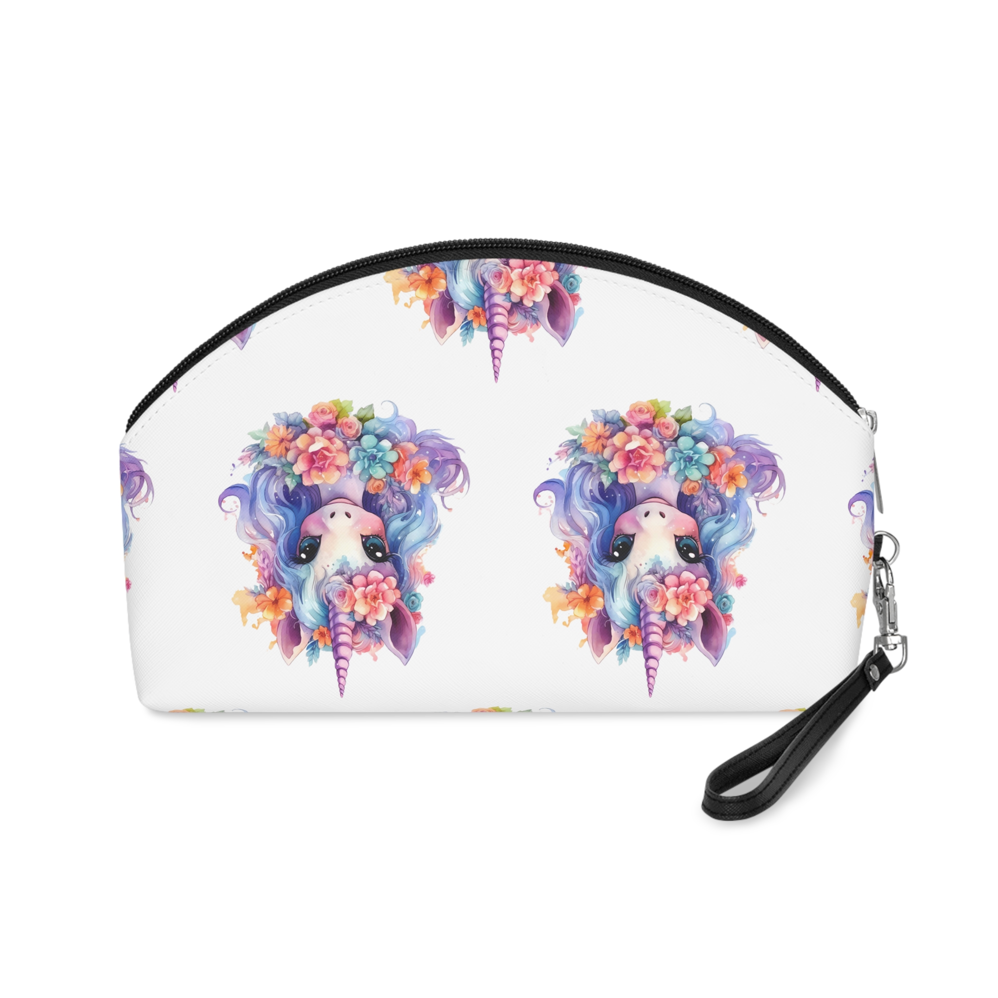 Cute Colorful Magic Unicorn With Flowers Watercolor Style (9) Makeup Bag - Image 2