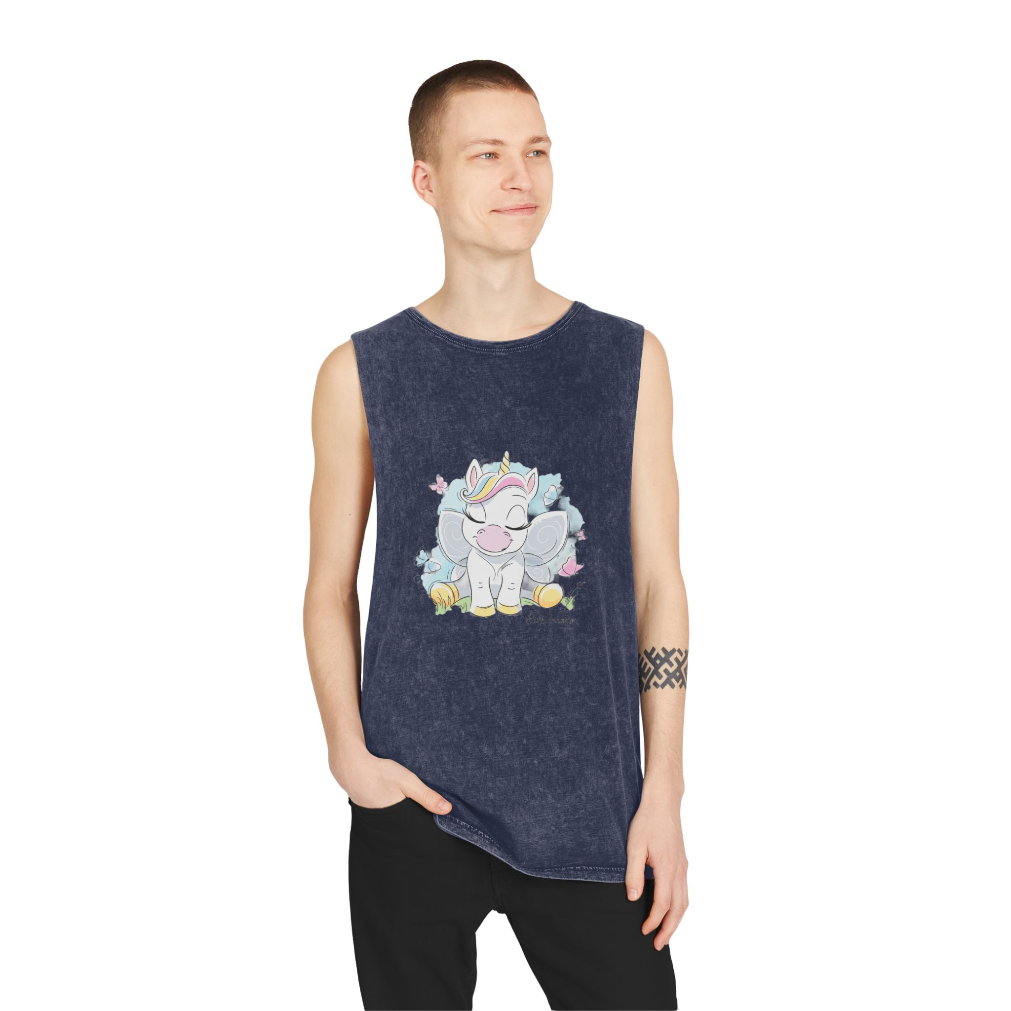 Cute Unicorn Fashion Illustration Drawing In Modern Style For Clothes Little Dreamer Text Unisex Stonewash Tank Top - Image 15
