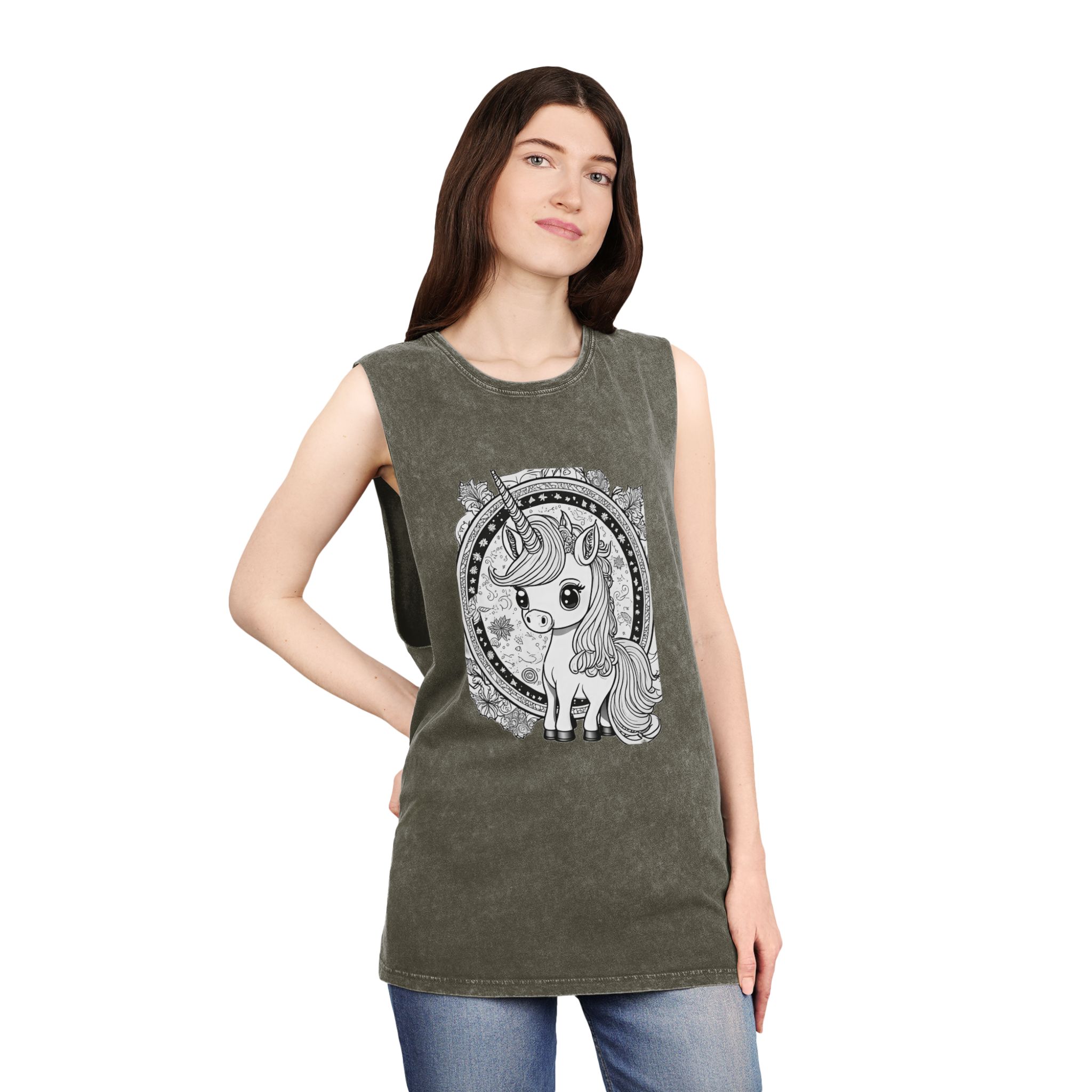 Adorable Unicorn Illustrations Kids Unisex Stonewash Tank Top - Image 8