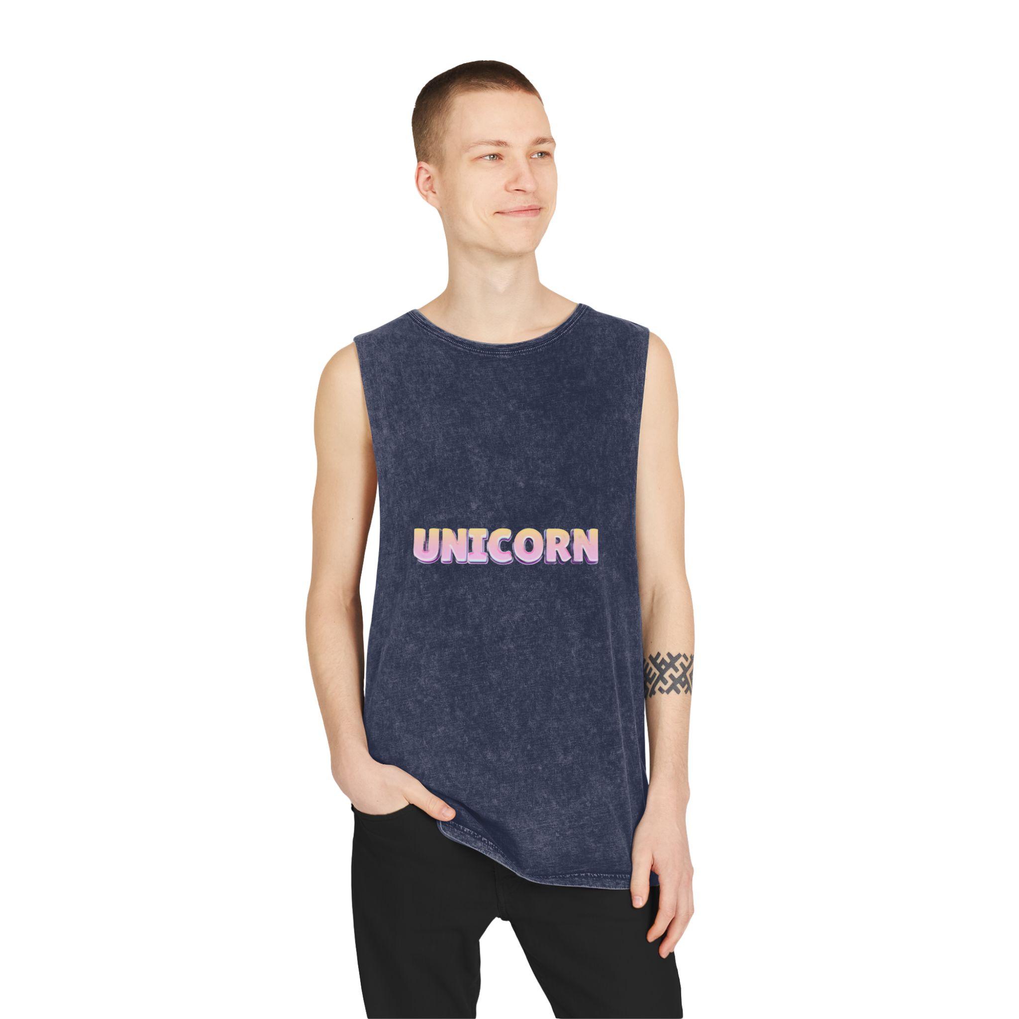 Unicorn Editable Text Effect Unisex Stonewash Tank Top - Image 15