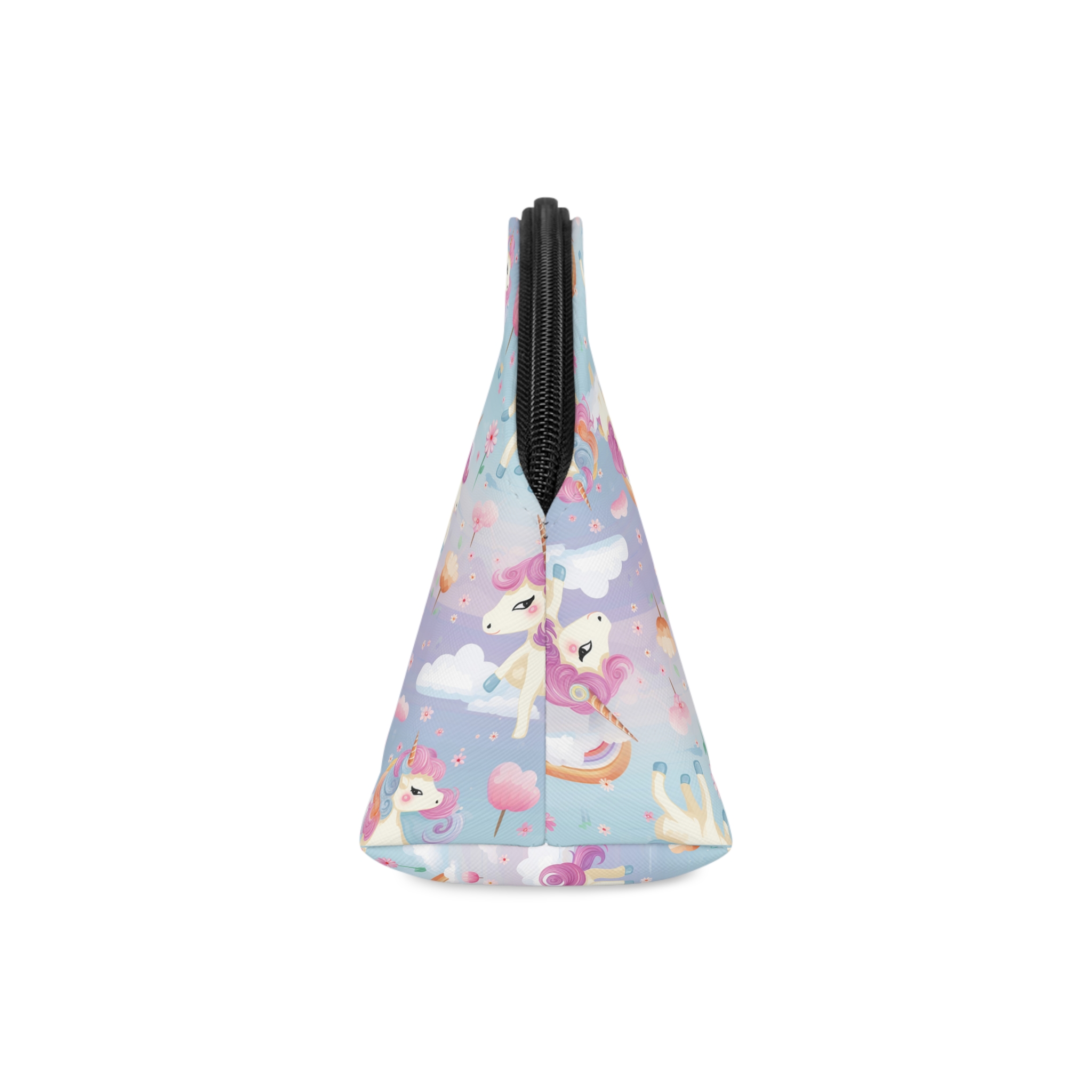 Playful Unicorns Flowers Clouds Rainbows Ice Creams Pastel Background (5) Makeup Bag - Image 4