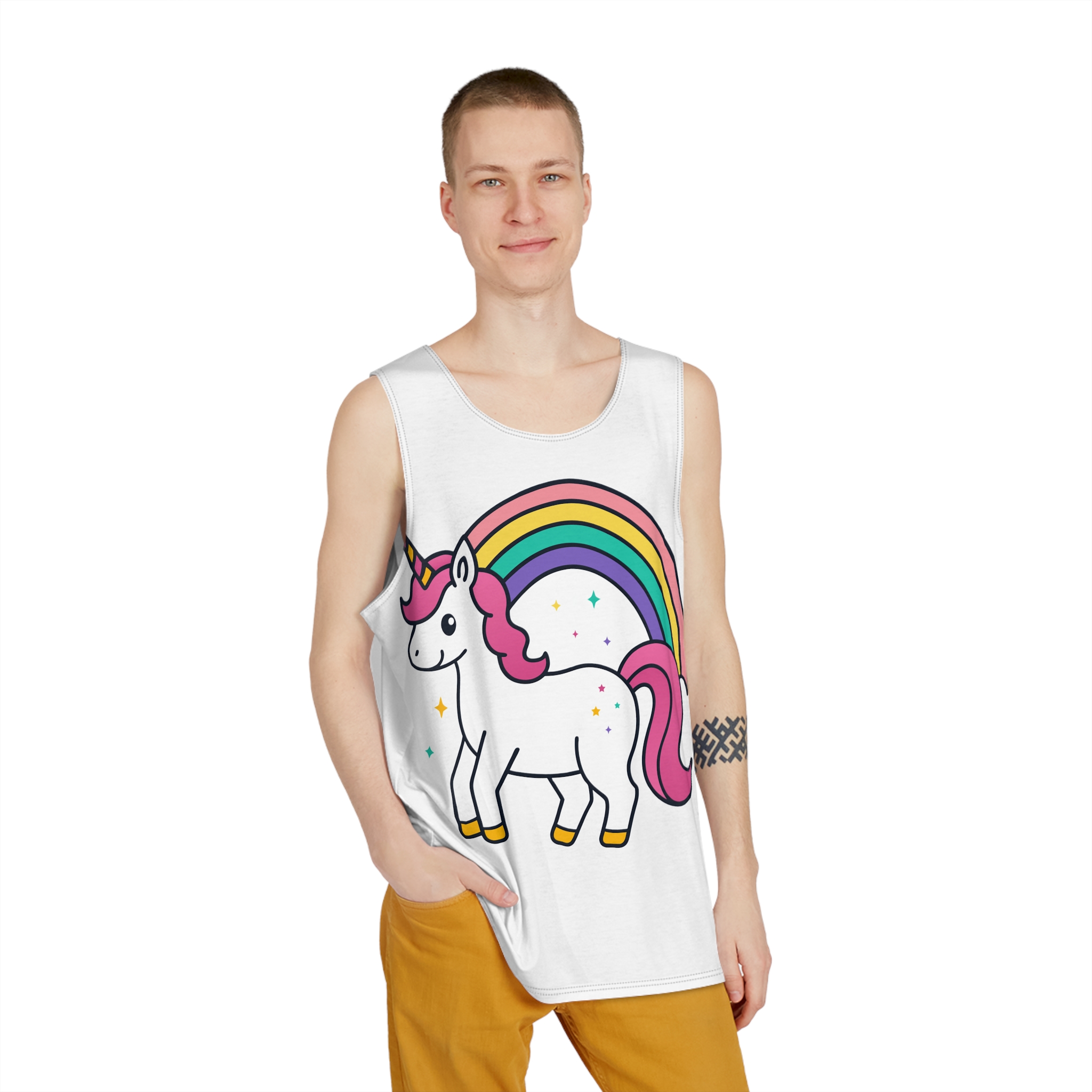 Unicorn Coloring Page Hand Drawing Illustration Children Mens Tank Aop - Image 3