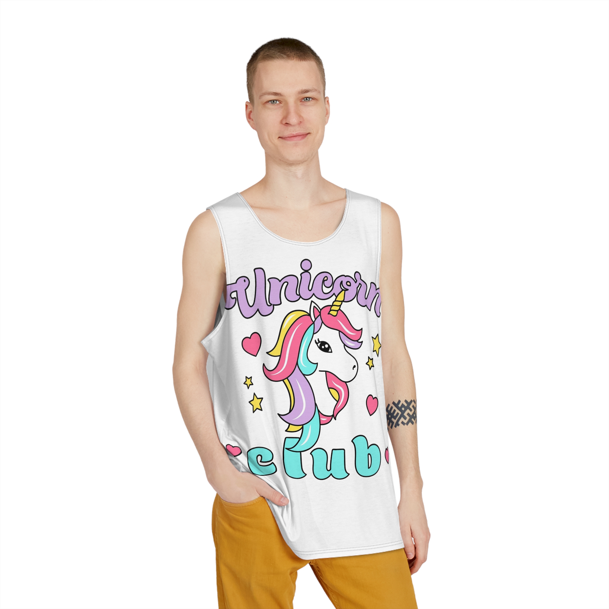 Unicorn Club Text With Colorful Hair Unicorn Mens Tank Aop - Image 3