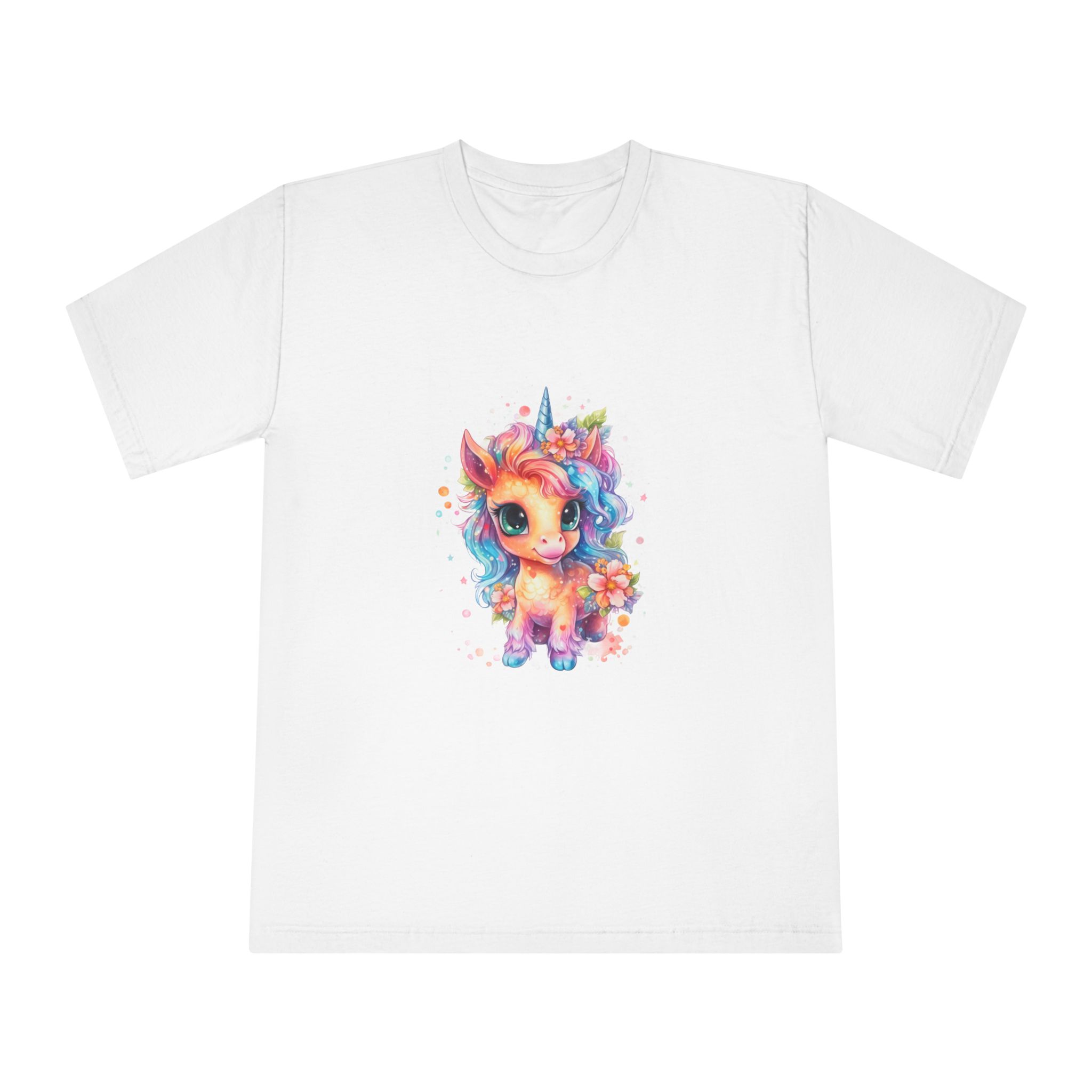 Cute Colorful Magic Unicorn With Flowers Watercolor Style (1) Copia Unisex Classic Crewneck T Shirt