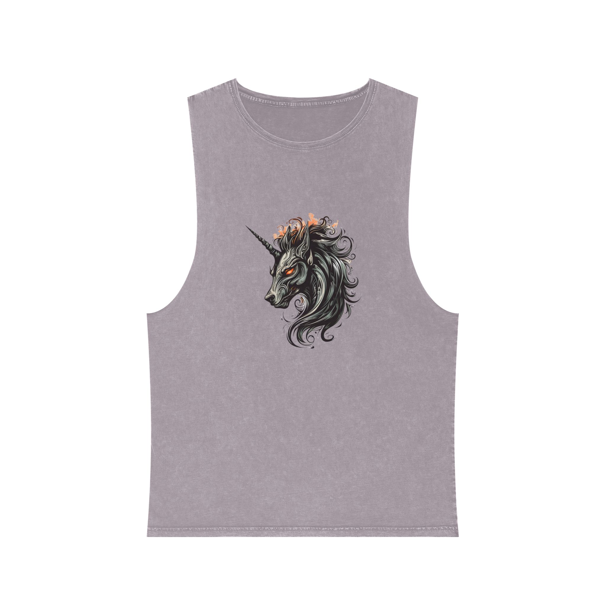 Unicorn Head Tshirt Tattoo Design Dark Art Illustration Isolated White (3) Unisex Stonewash Tank Top - Image 17