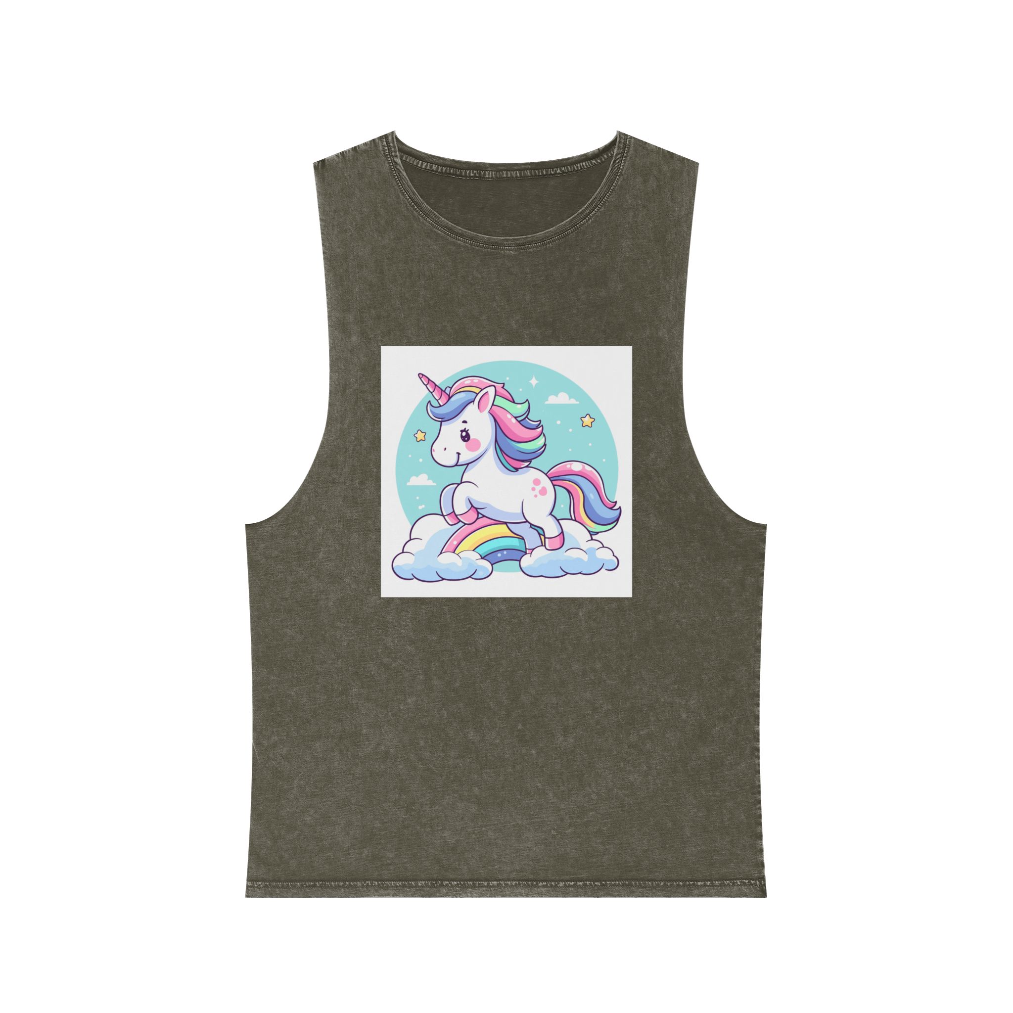 Cartoon Unicorn With Rainbow Its Tail Unisex Stonewash Tank Top - Image 5