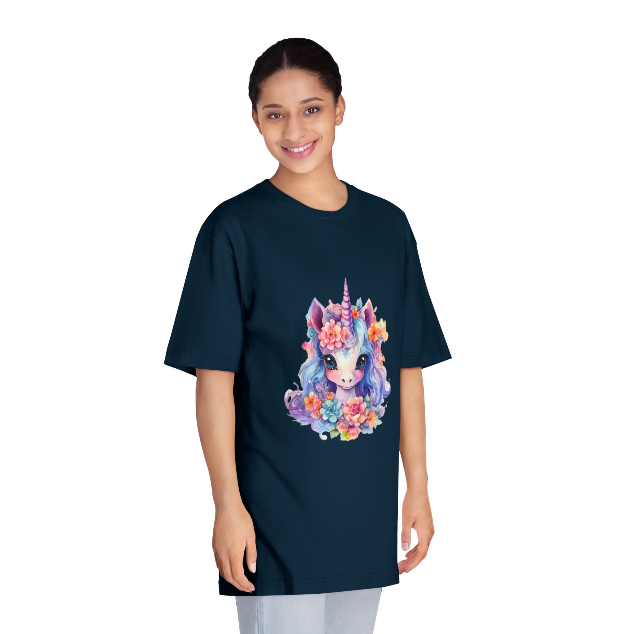 Cute Colorful Magic Unicorn With Flowers Watercolor Style (9) Unisex Classic Crewneck T Shirt - Image 19