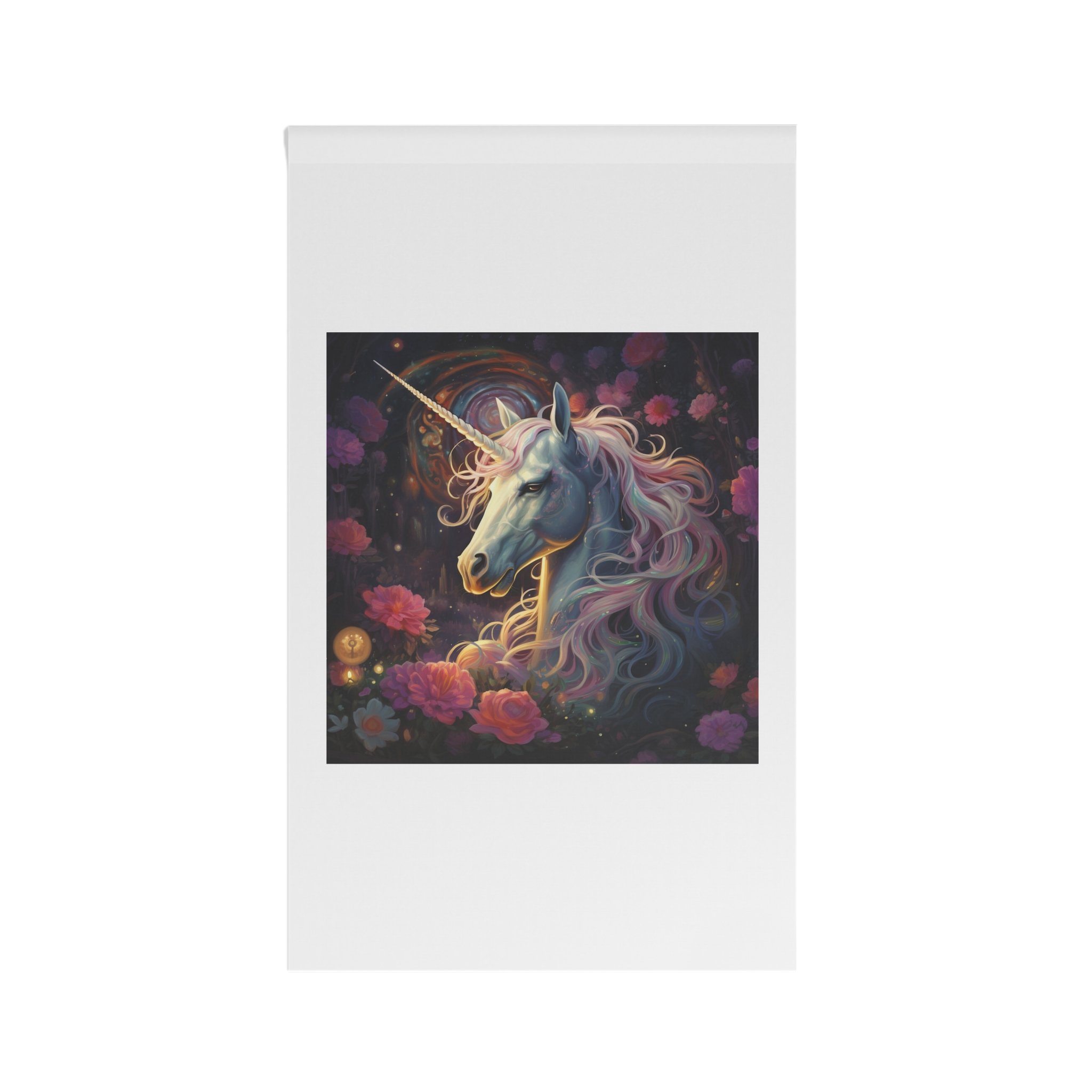 Unicorn With Long Mane Flowers Dark Forest Generative Ai House Banner
