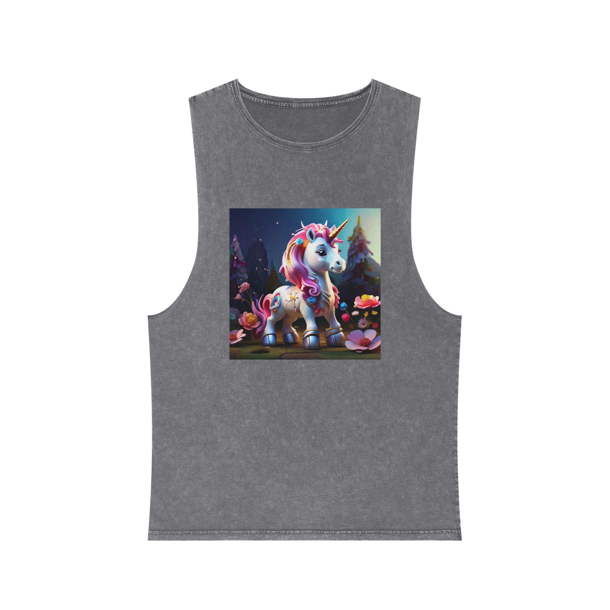 Animated Unicorn Children Generated By Ai (16) Unisex Stonewash Tank Top - Image 9