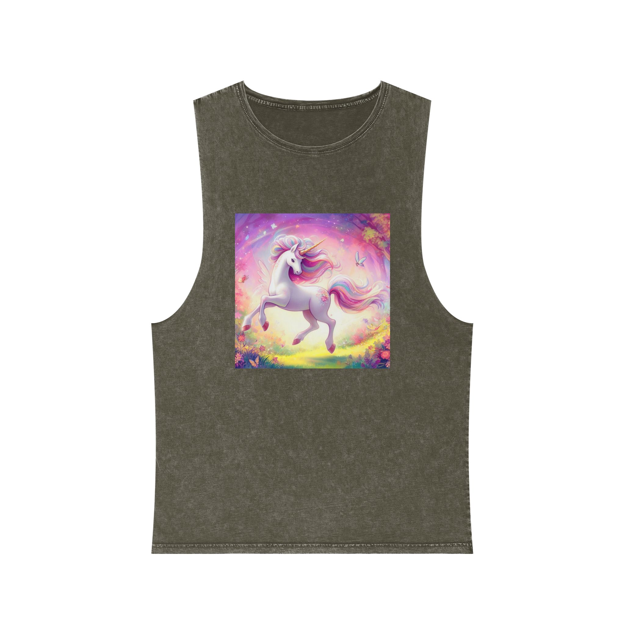 Beautiful Unicorn Running Magical Meadow Unicorn Background Images Whimsical Unicorn (2) Unisex Stonewash Tank Top - Image 5