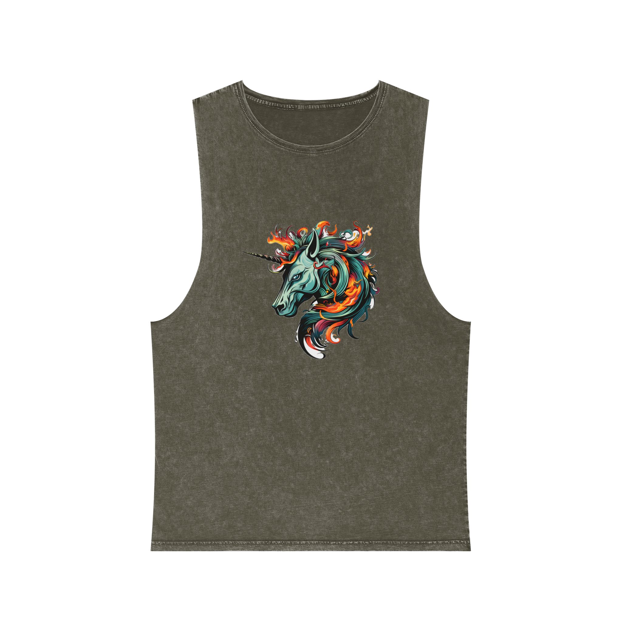 Unicorn Head Tshirt Tattoo Design Dark Art Illustration Isolated White (1) Unisex Stonewash Tank Top - Image 5