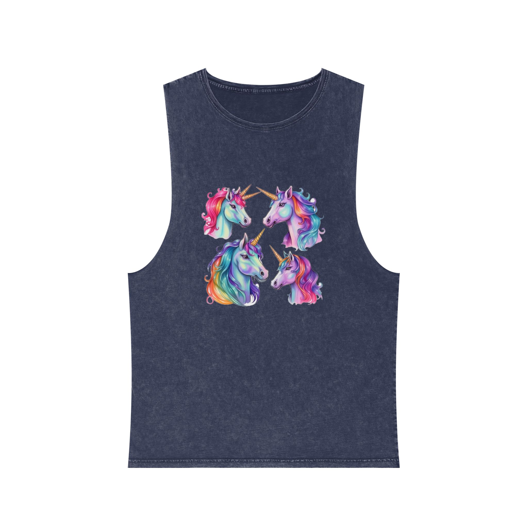 Four Different Colored Unicorns With Long Manes Long Manes Generative Ai Unisex Stonewash Tank Top - Image 13