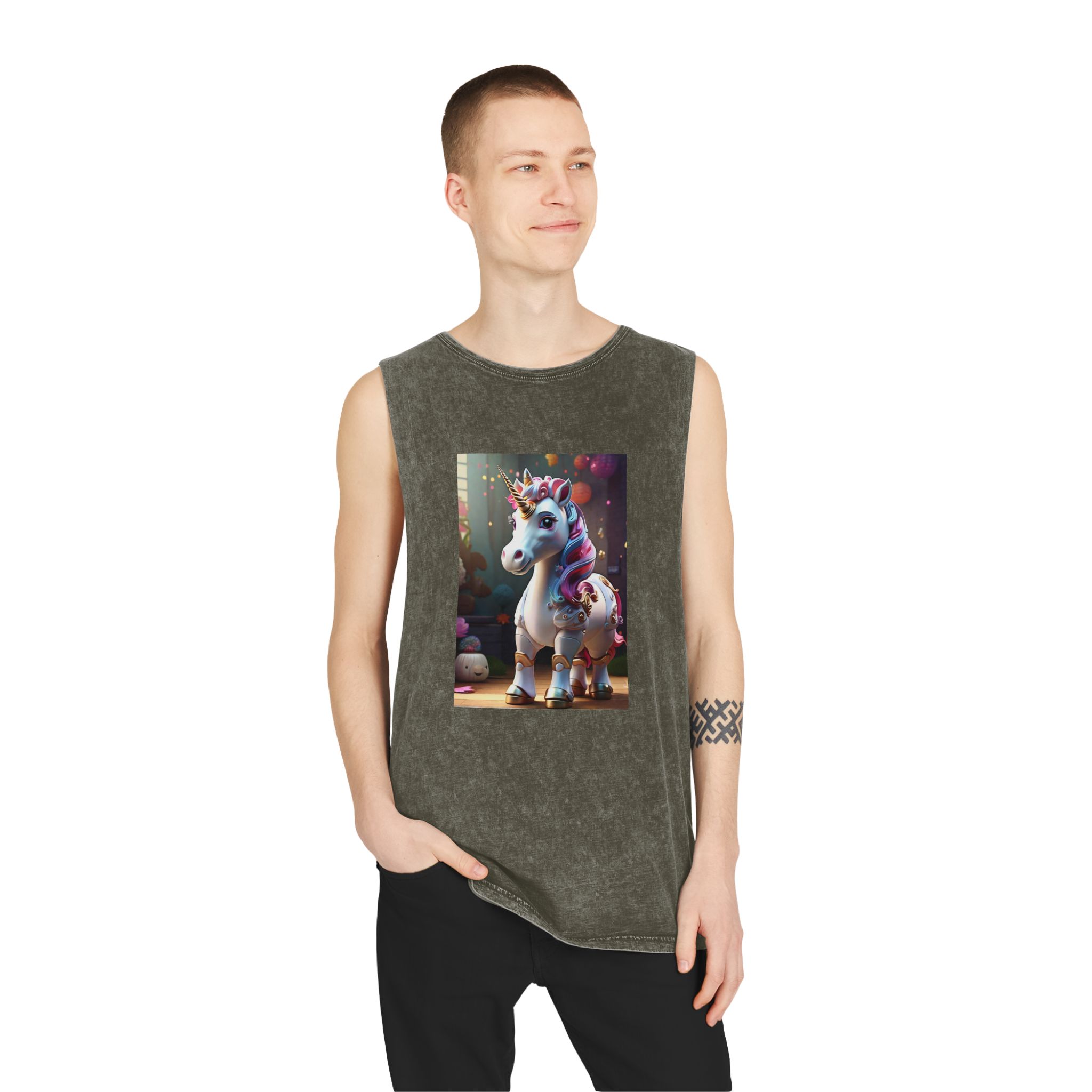 Animated Unicorn Children Generated By Ai (18) Unisex Stonewash Tank Top - Image 7