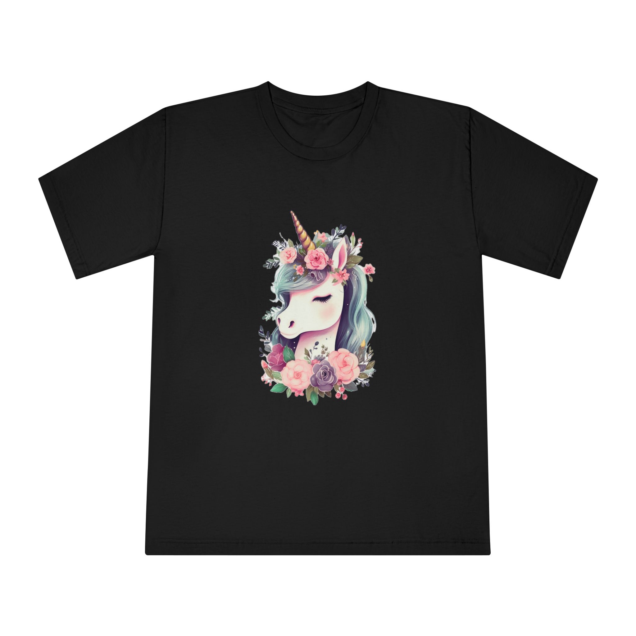 Unicorn With Floral Crown Its Head Unisex Classic Crewneck T Shirt - Image 5