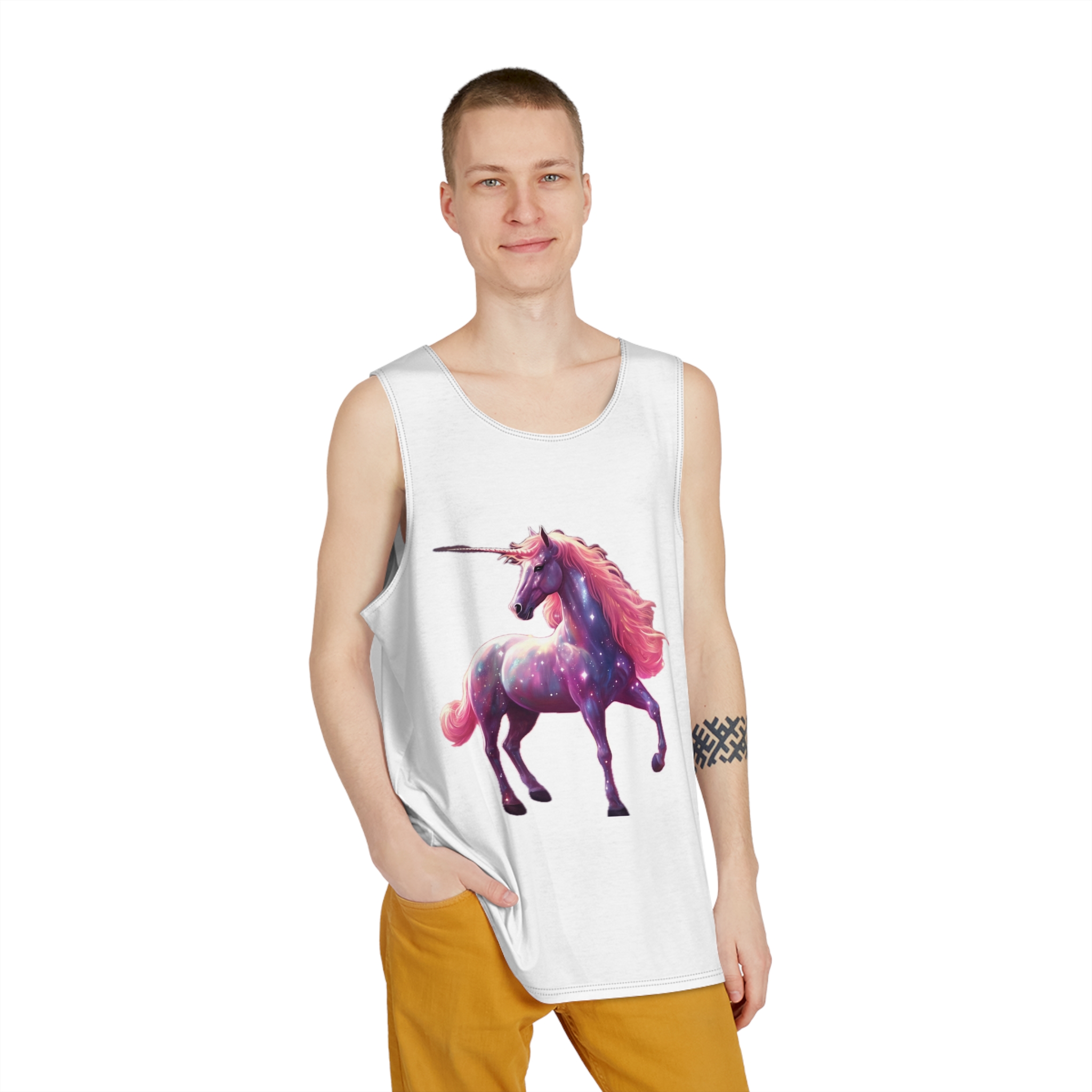 Unicorn With Pink Mane Stars It Mens Tank Aop - Image 3