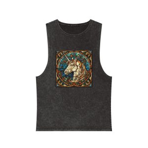 Stained Glass Unicorn Fantasy Unisex Stonewash Tank Top