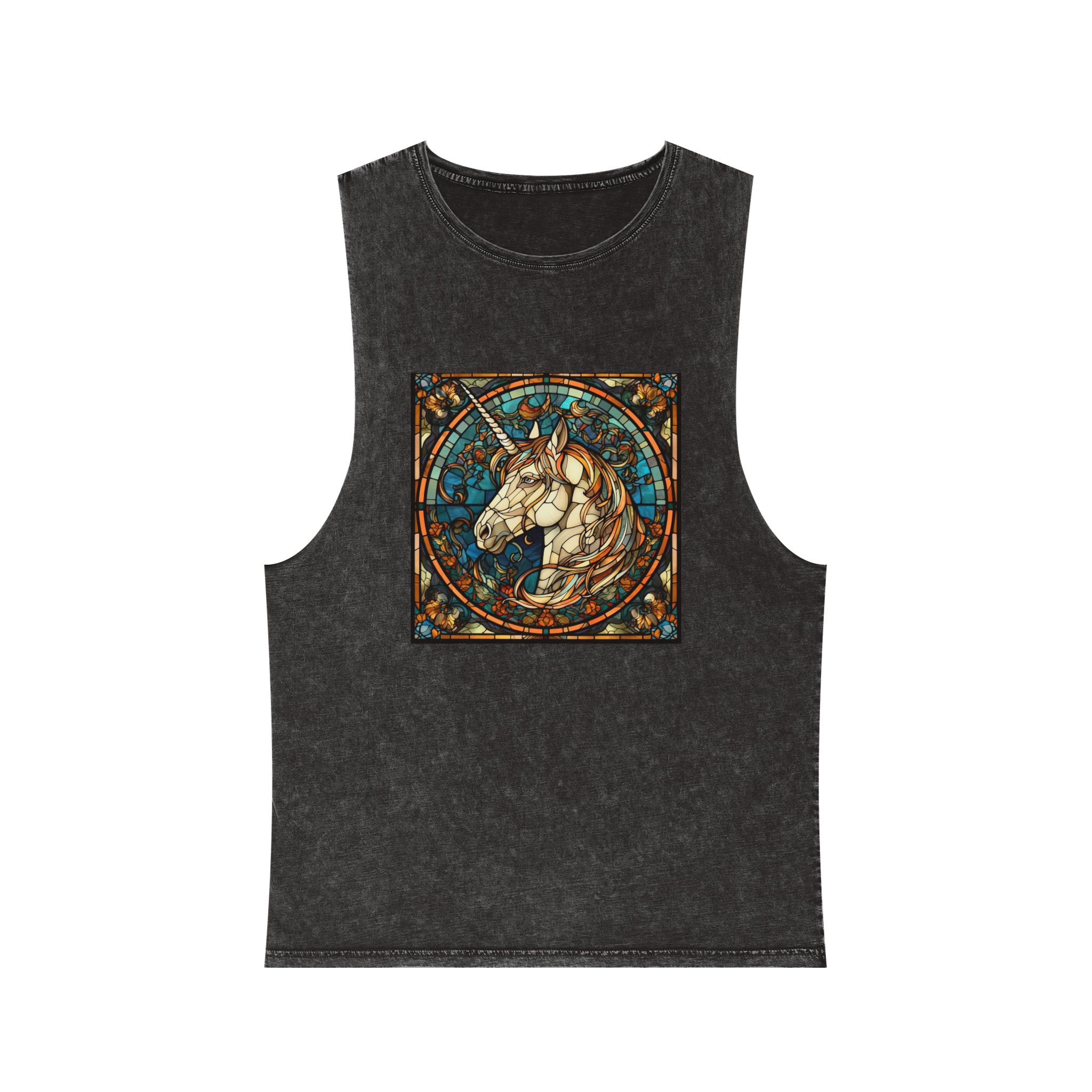 Stained Glass Unicorn Fantasy Unisex Stonewash Tank Top