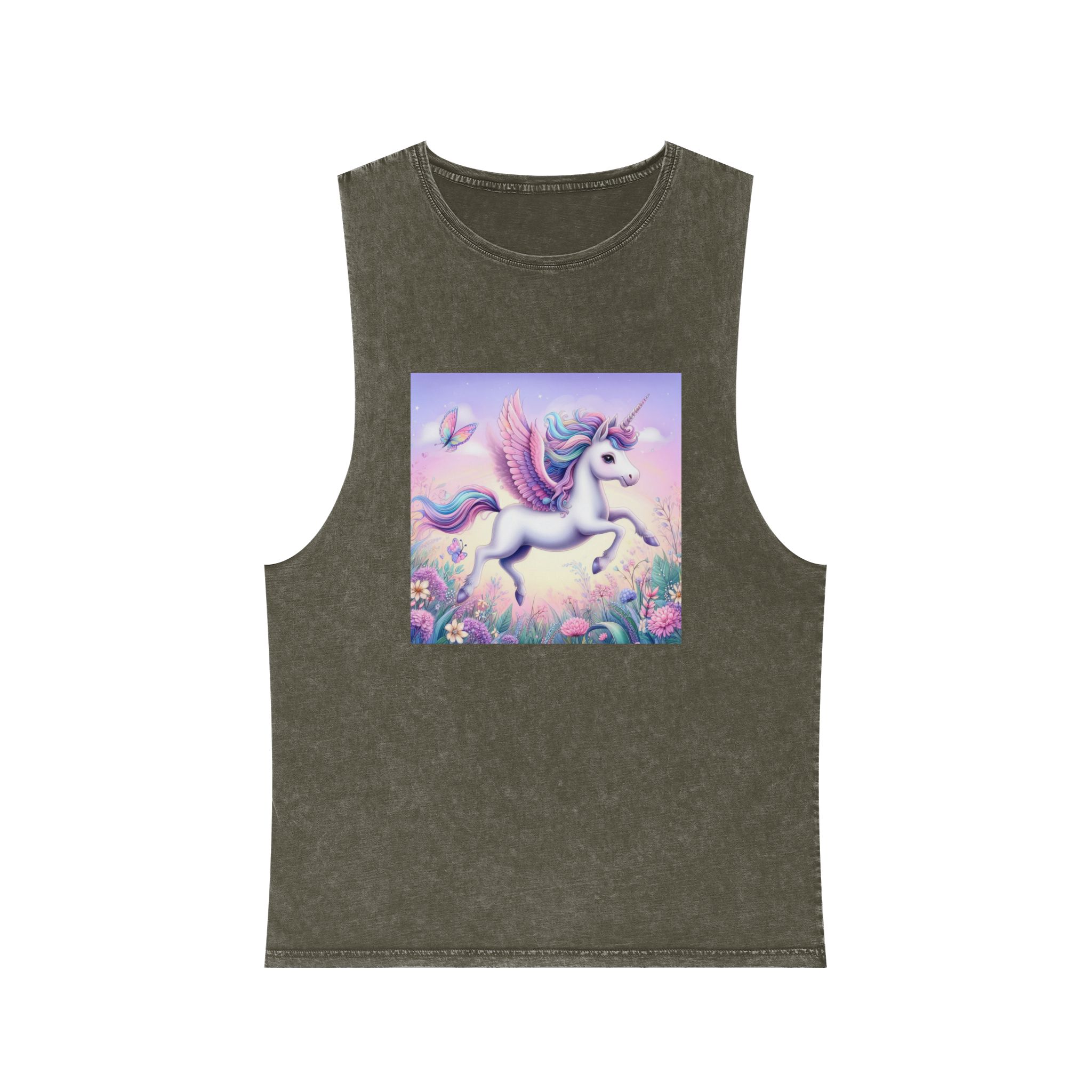 Beautiful Unicorn Running Magical Meadow Unicorn Background Images Whimsical Unicorn (41) Unisex Stonewash Tank Top - Image 5