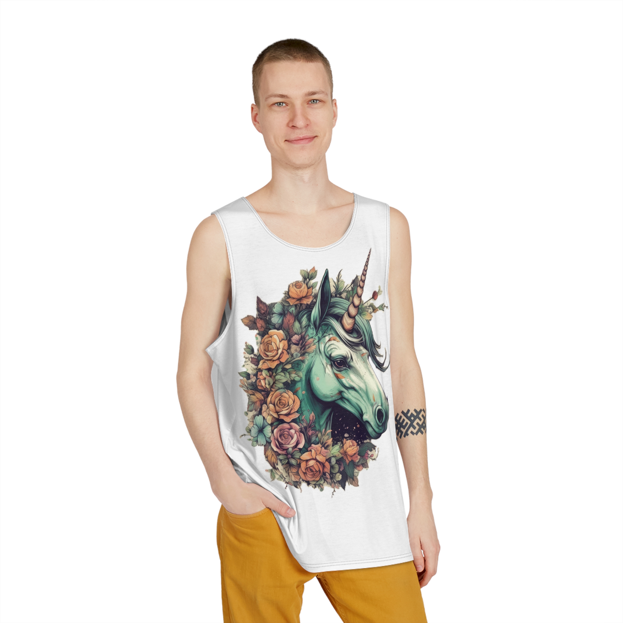 Detailed Illustration Print Vintage Unicorn Mens Tank Aop - Image 3