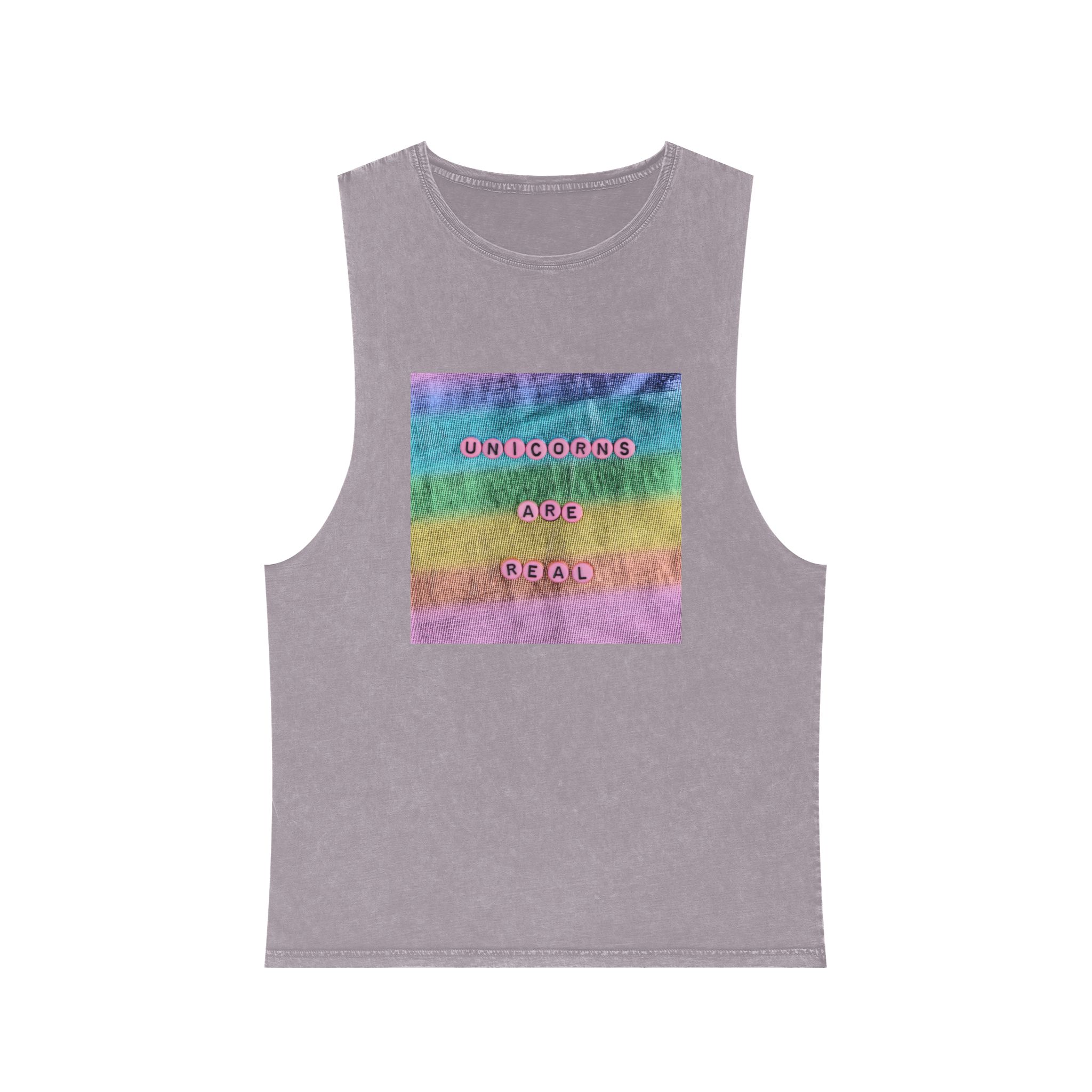 Pink Unicorns Are Real Beads Message Typography Unisex Stonewash Tank Top - Image 17