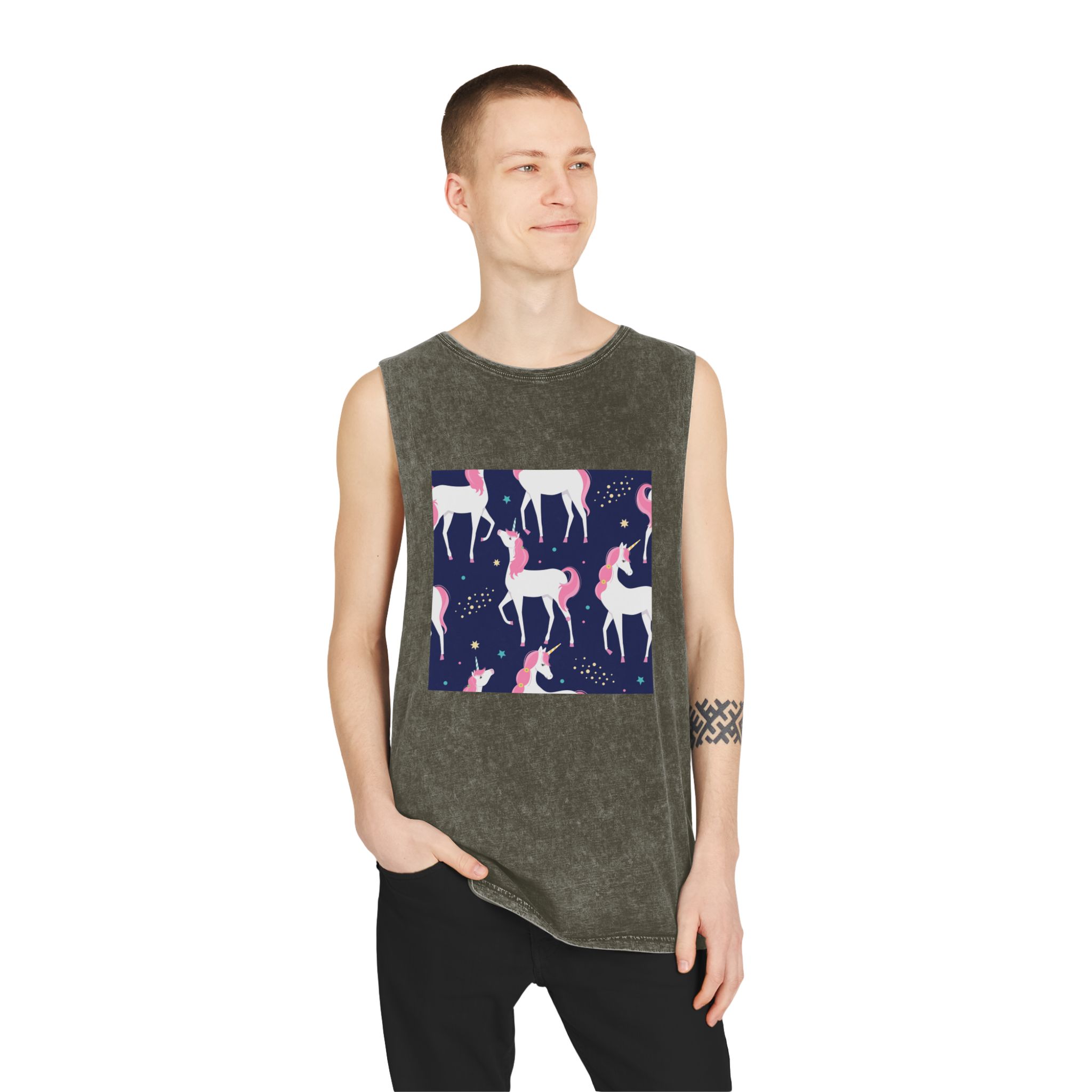 Unicorn Patterns Unisex Stonewash Tank Top - Image 7