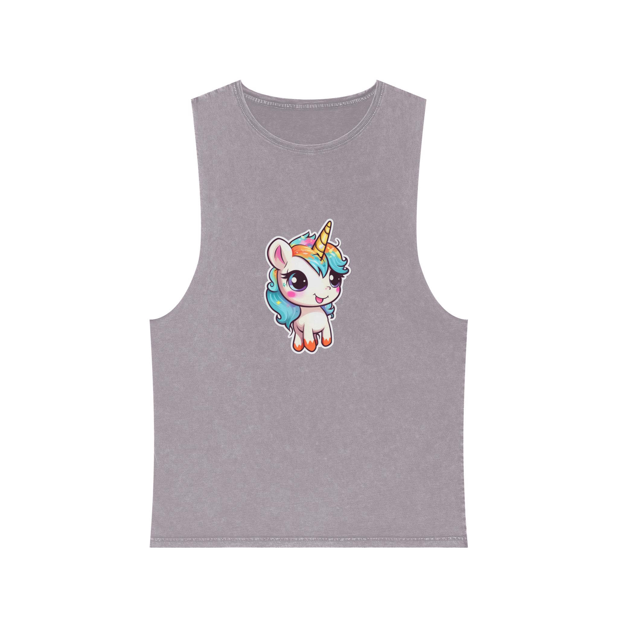 Sticker Unicorn With Rainbow Mane Blue Eyes Unisex Stonewash Tank Top - Image 17