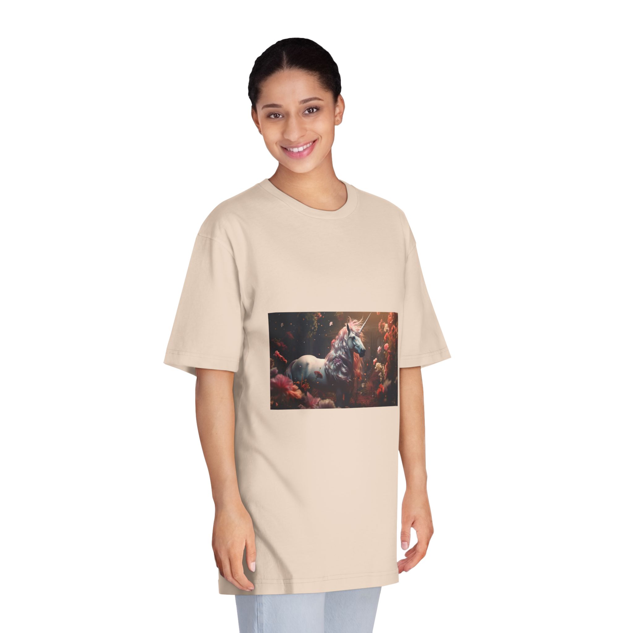 Unicorn With Long Mane Standing Field Flowers Generative Ai Unisex Classic Crewneck T Shirt - Image 11